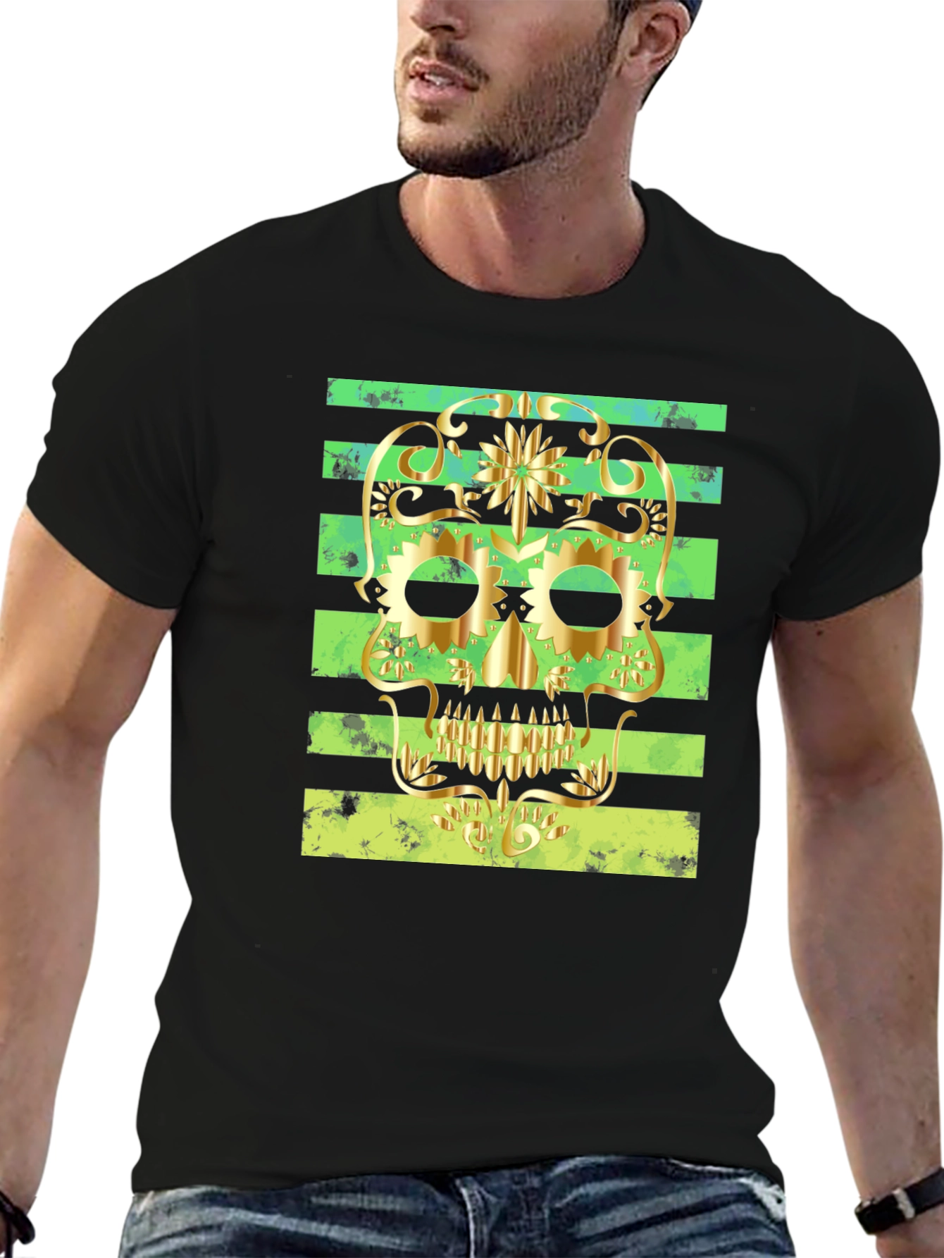 Black Skull Gold Print Tee view 6