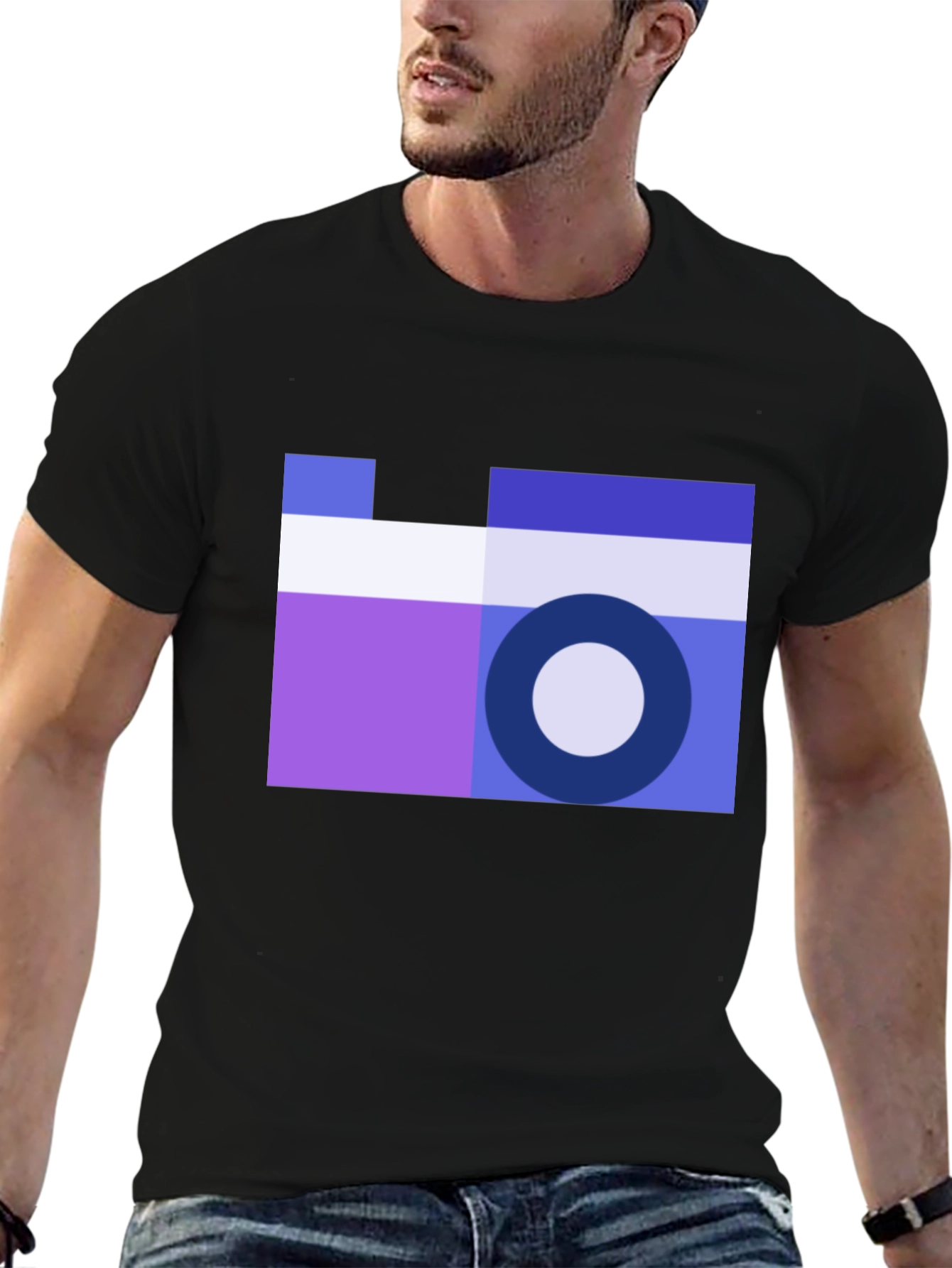 Black Geometric Camera Graphic Tee - Cool Minimalist Design view 6