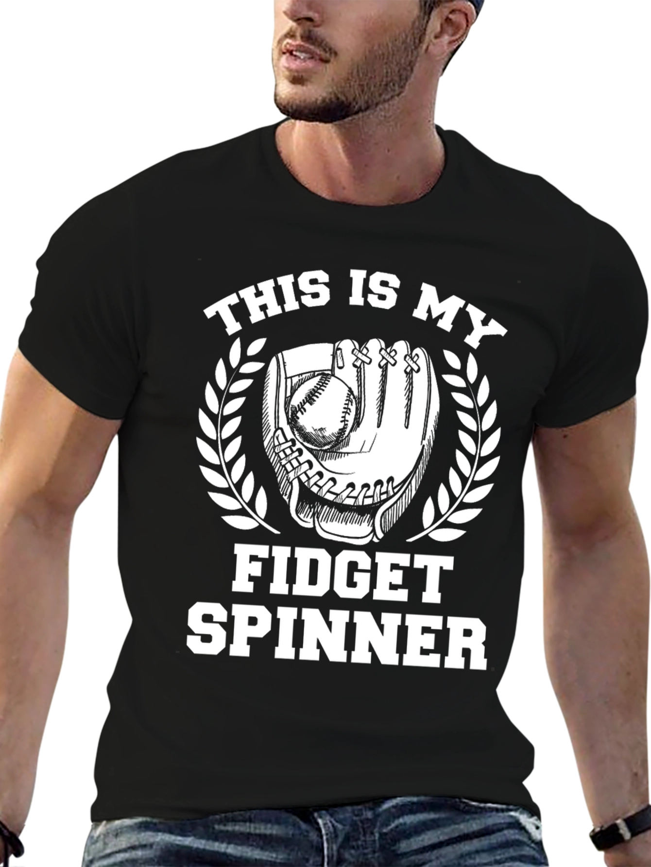 Black Baseball Fidget Spinner Graphic T-Shirt view 6