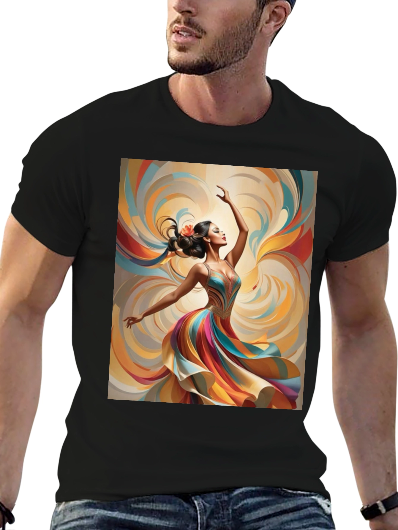 Black Artistic Dancer Graphic Tee - Vibrant Design view 6