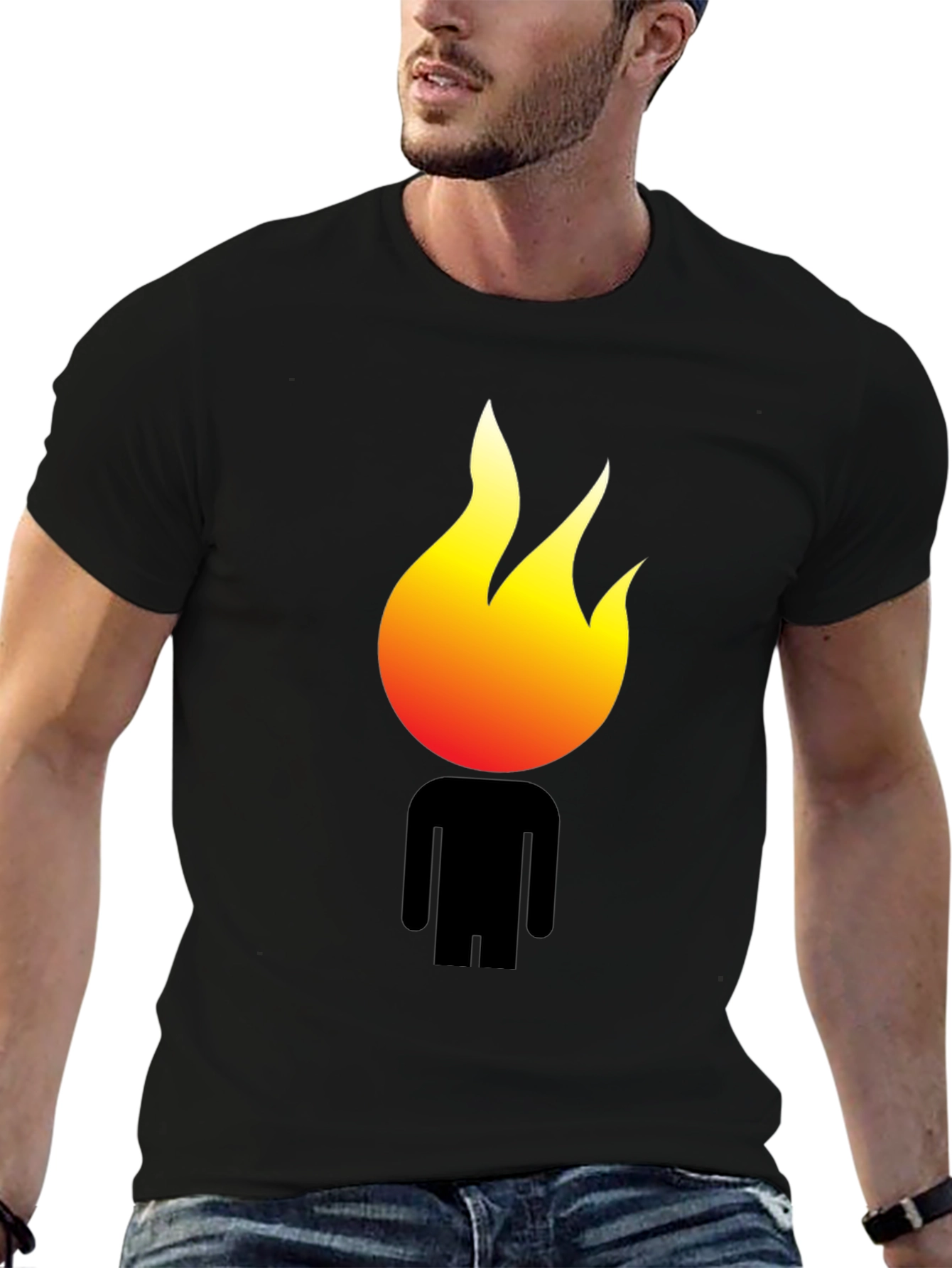 Black Flame Head Graphic Black T-Shirt view 6