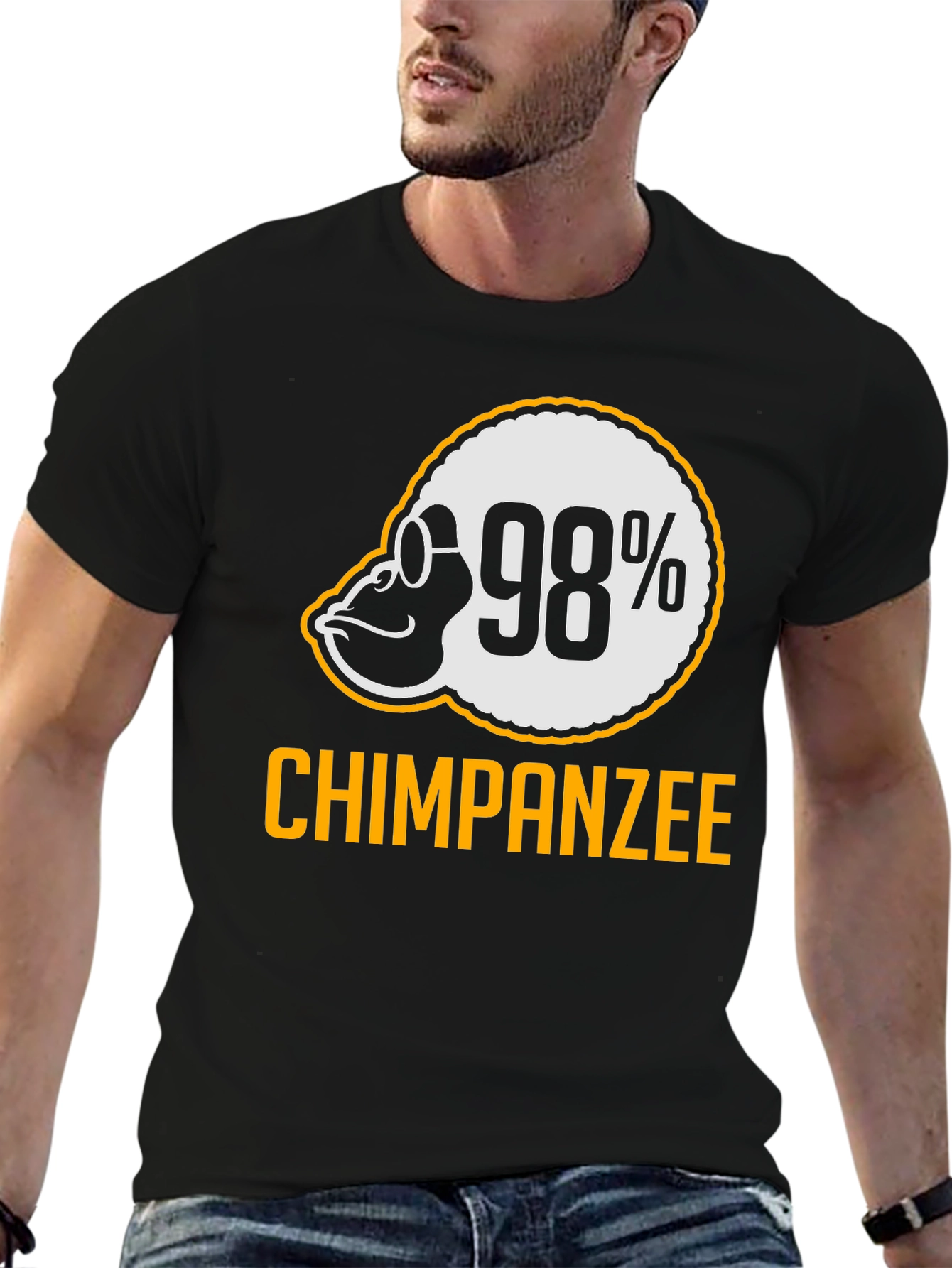 Black 98% Chimpanzee T-Shirt - Funny Ape Graphic Tee view 6