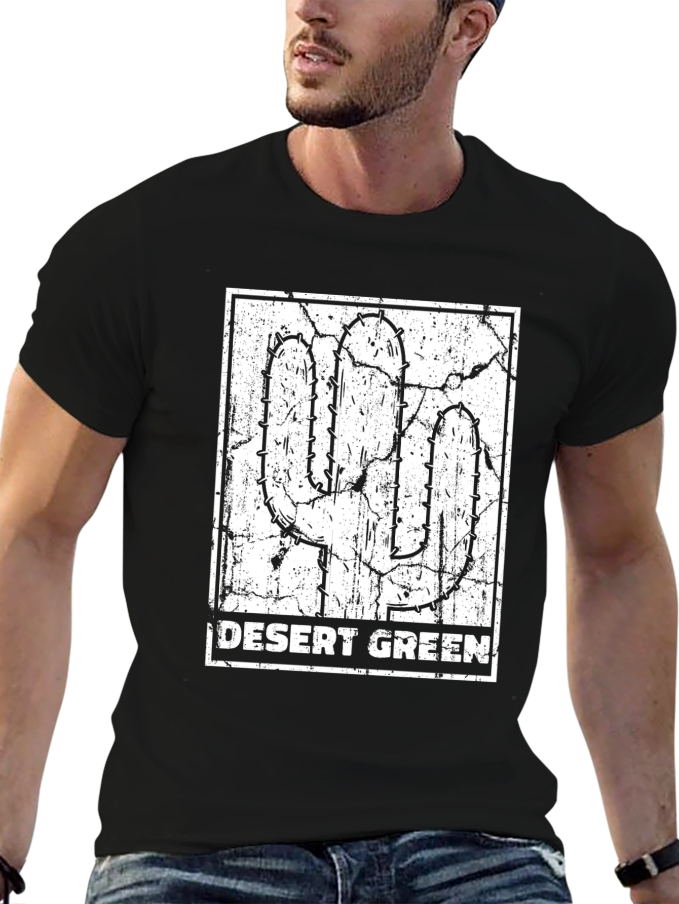 Black Desert Green Cactus Graphic T-Shirt view 6