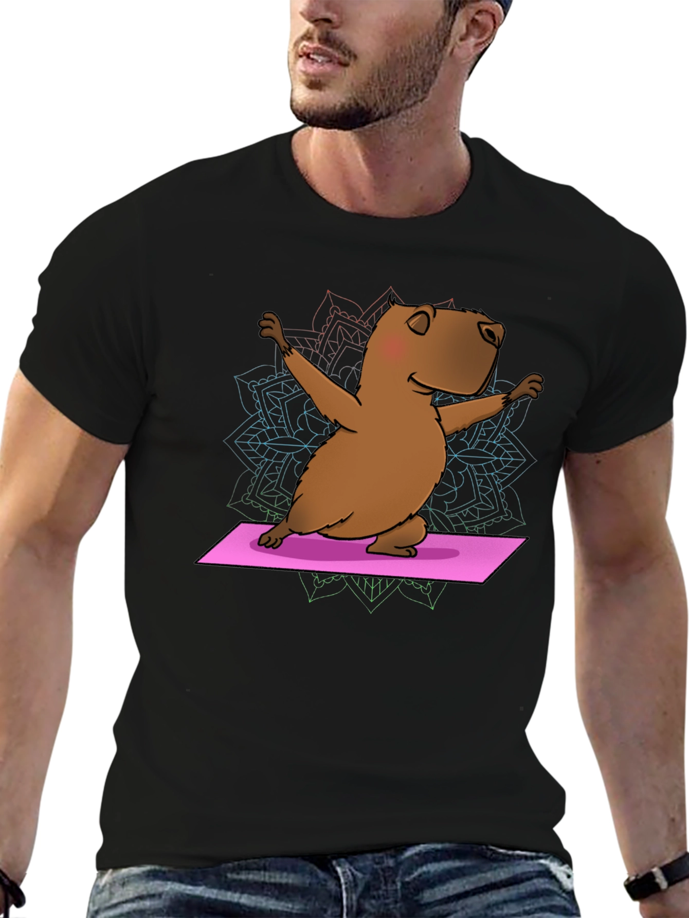Black Yoga Capybara T-Shirt - Funny Meditation Tee view 6