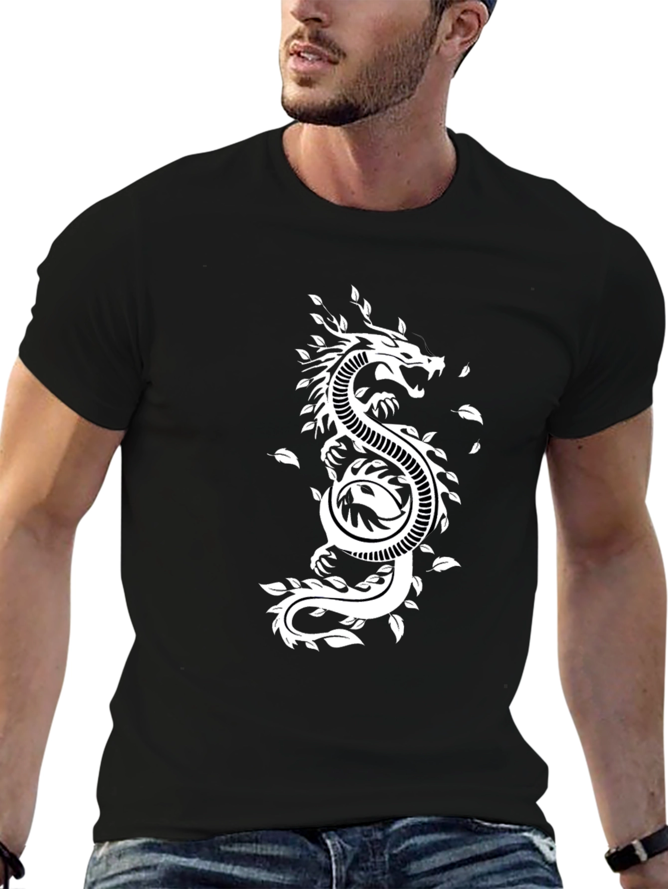 Black Dragon Yin Yang Graphic Tee - Black Cotton Blend view 6