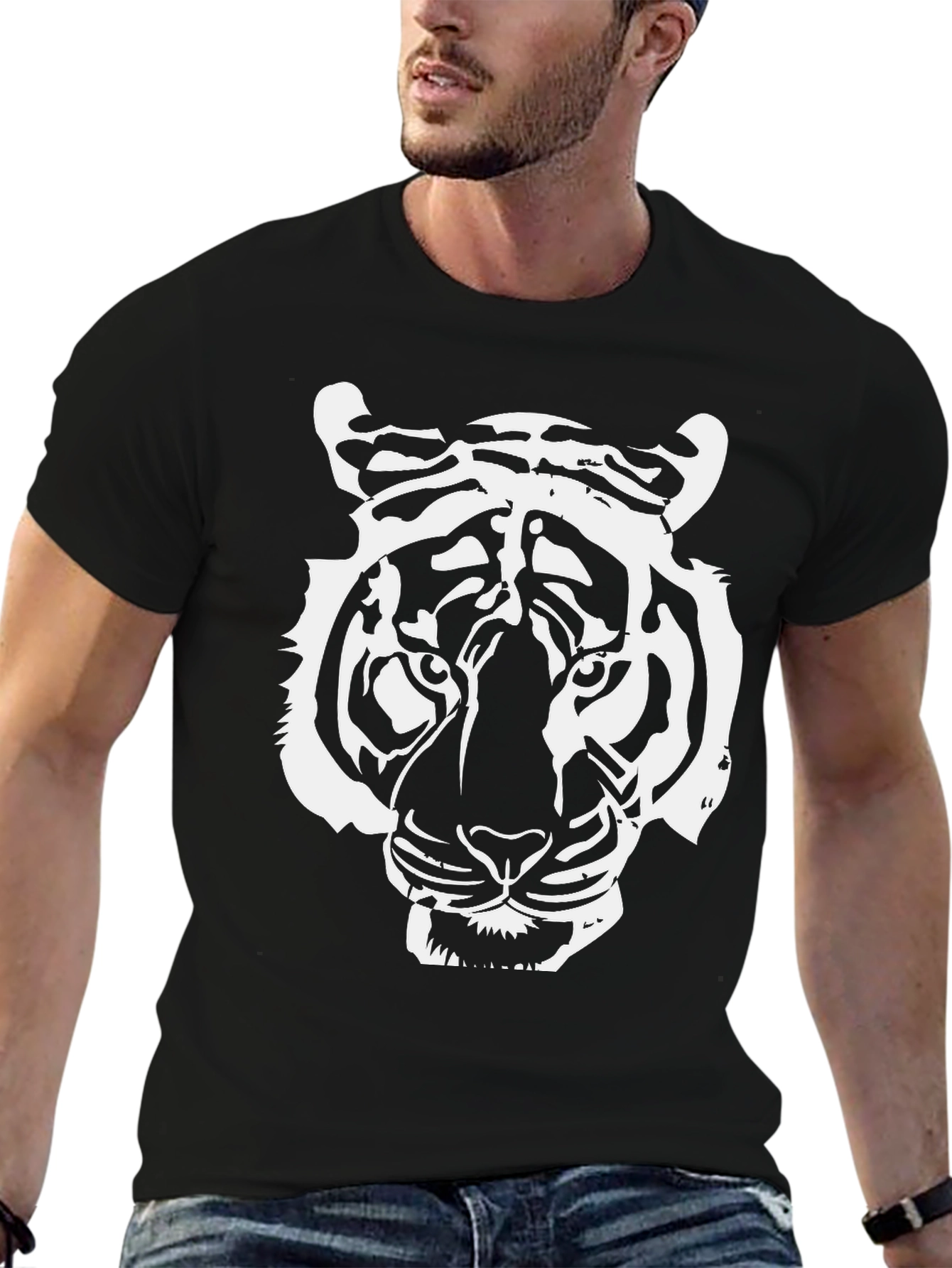 Black Bold Tiger Graphic Tee - Black Cotton T-Shirt view 6