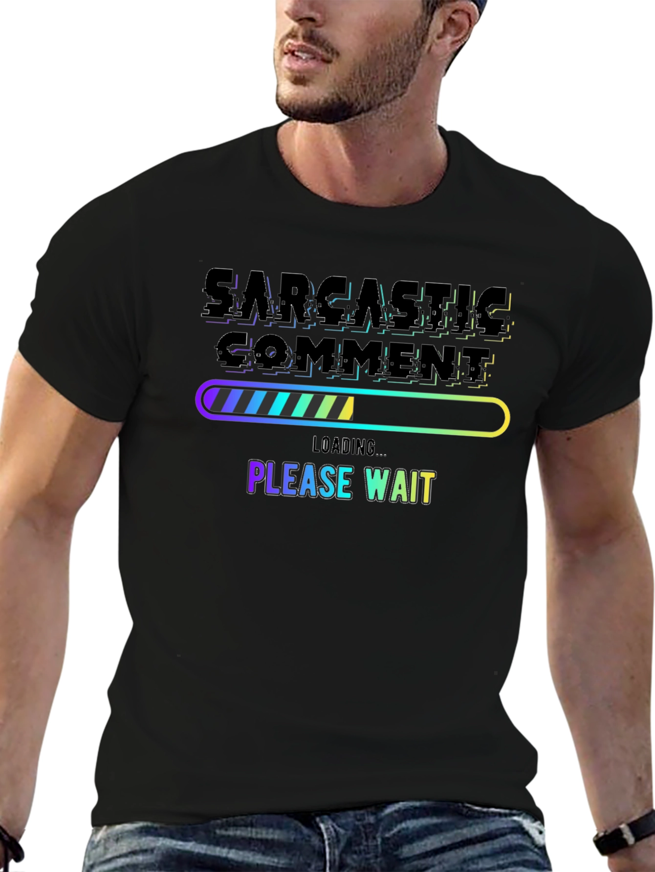 Black Sarcastic Comment Loading Funny Graphic Tee view 6