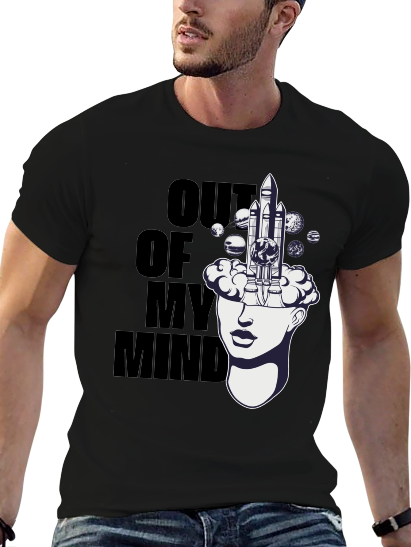 Black Out of My Mind Space Rocket Graphic Tee view 6