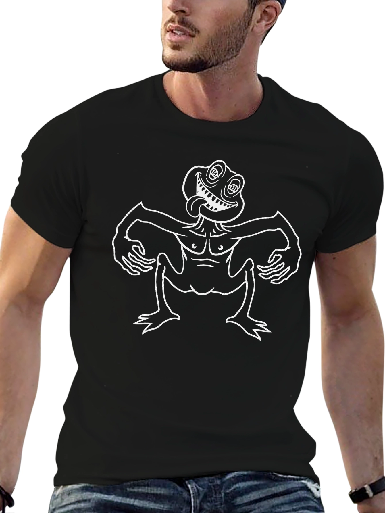 Black Funny Monster Graphic Black T-Shirt view 6
