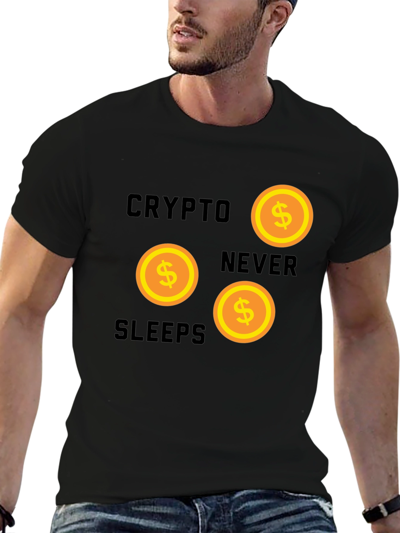 Black Crypto Never Sleeps Graphic Tee view 6