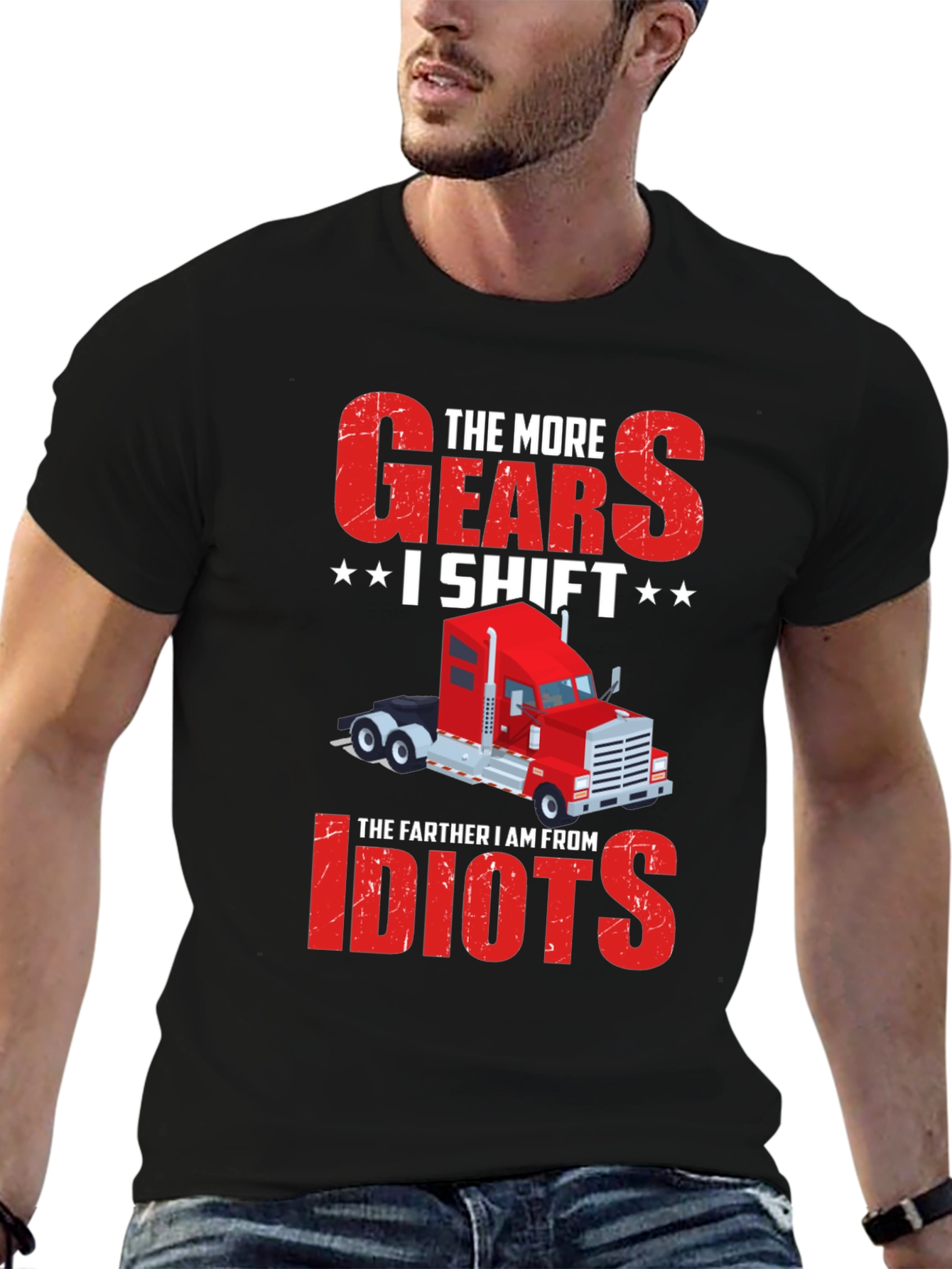 Black Trucker's Gears T-Shirt - Funny Truck Driver Gift view 6