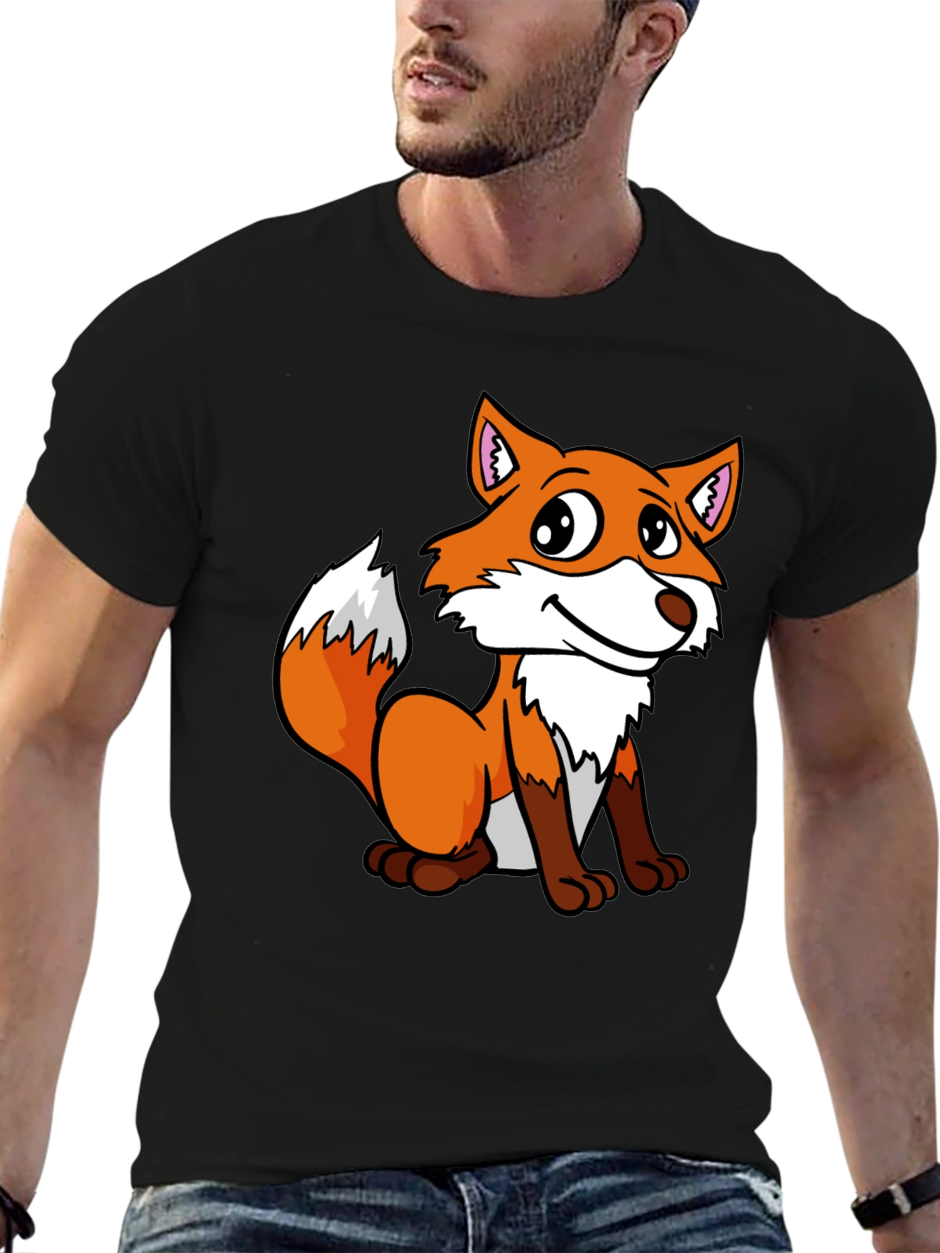 Black Cute Fox Graphic Tee - Unisex Black T-Shirt view 6