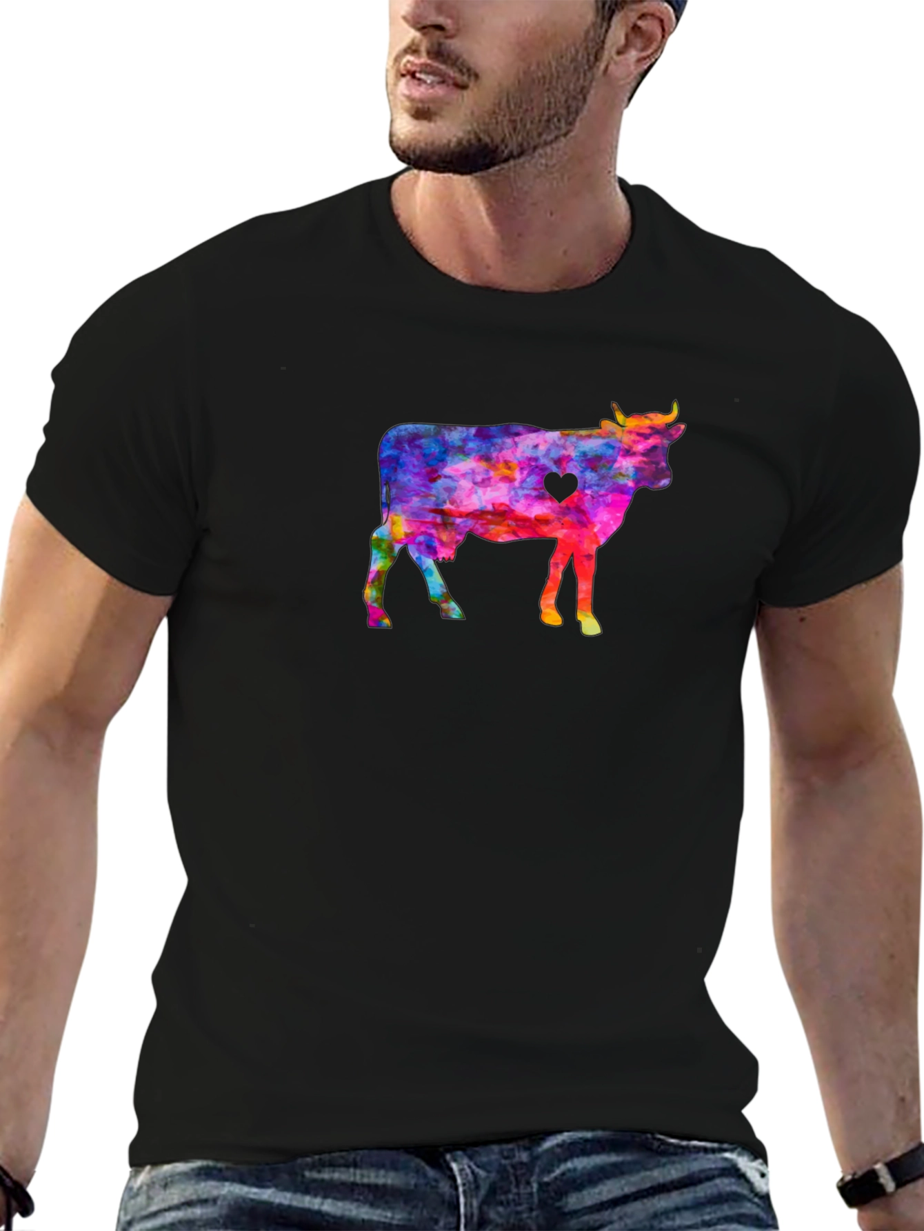 Black Colorful Cow Graphic Tee view 6