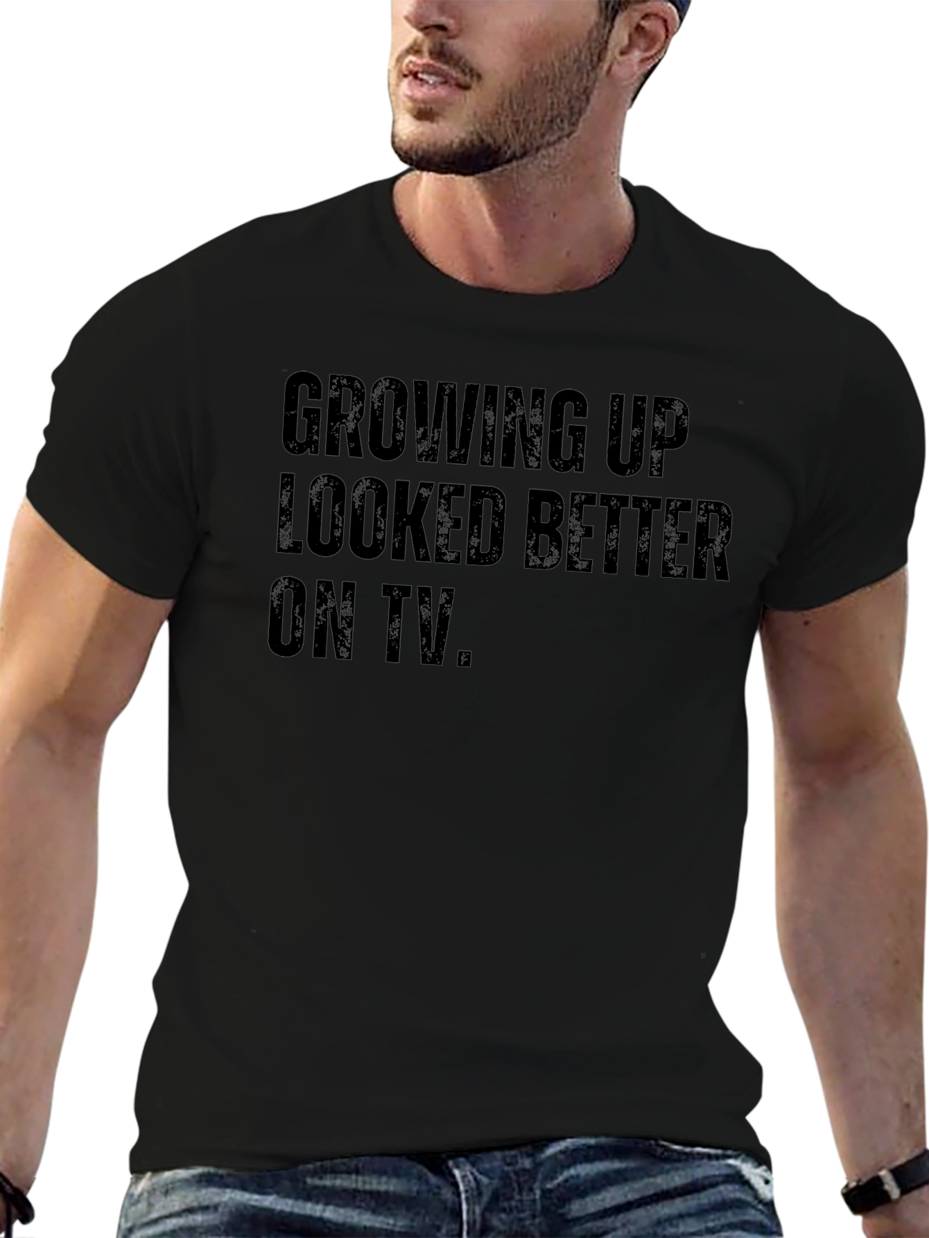 Growing Up Looked Better On TV Black T-Shirt - 6