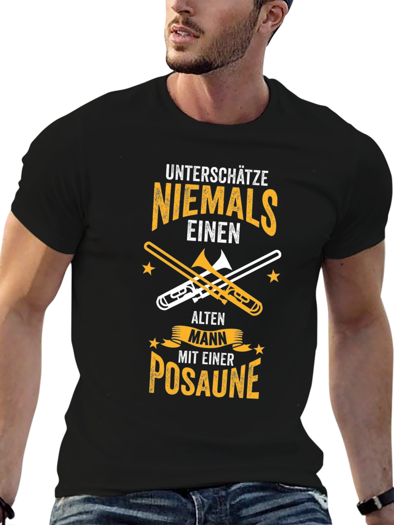 Black Unterschatze Niemals Posaune T-Shirt view 6