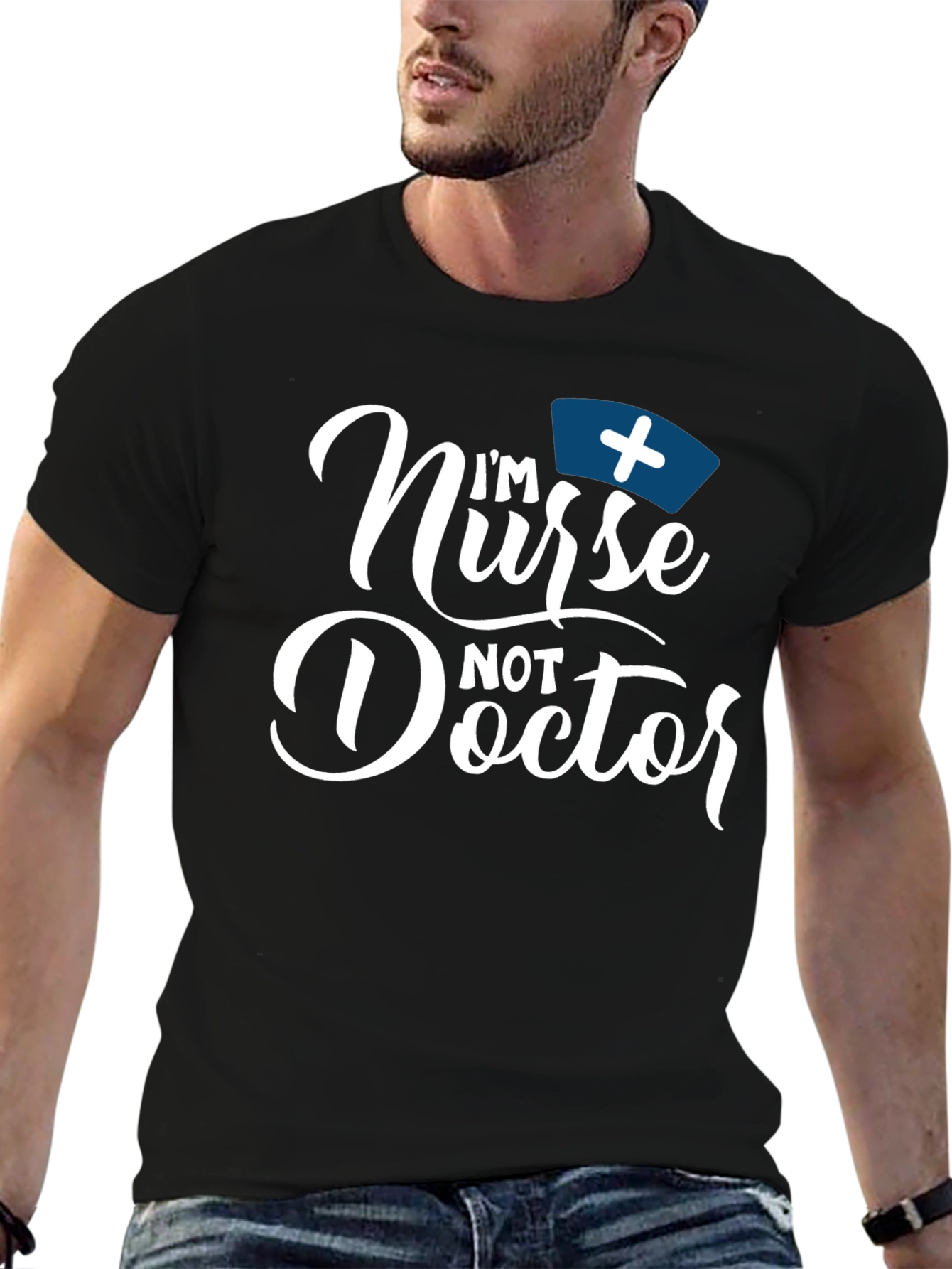 Black I'm Nurse Not Doctor Funny T-Shirt view 6