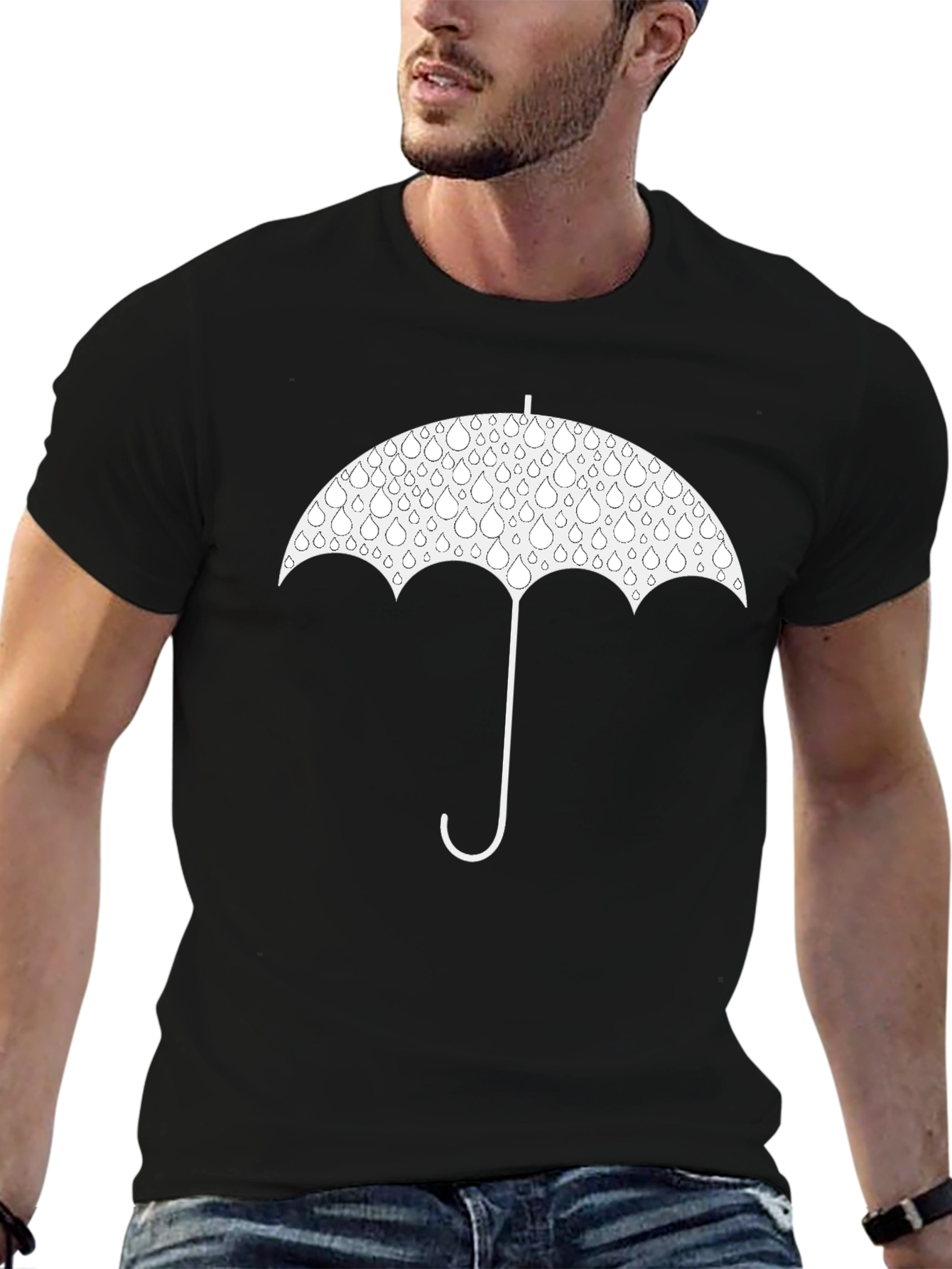 Black Umbrella Raindrop Graphic T-Shirt view 6