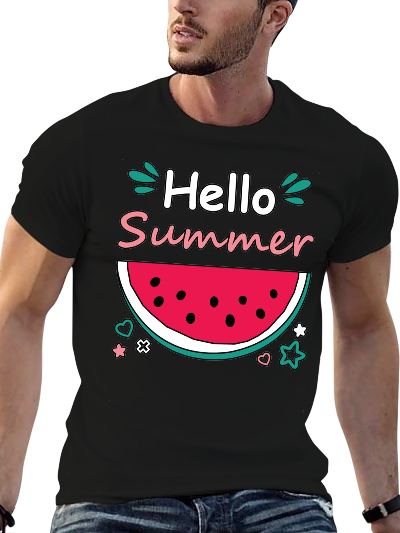 Black Hello Summer Watermelon Graphic T-Shirt view 6