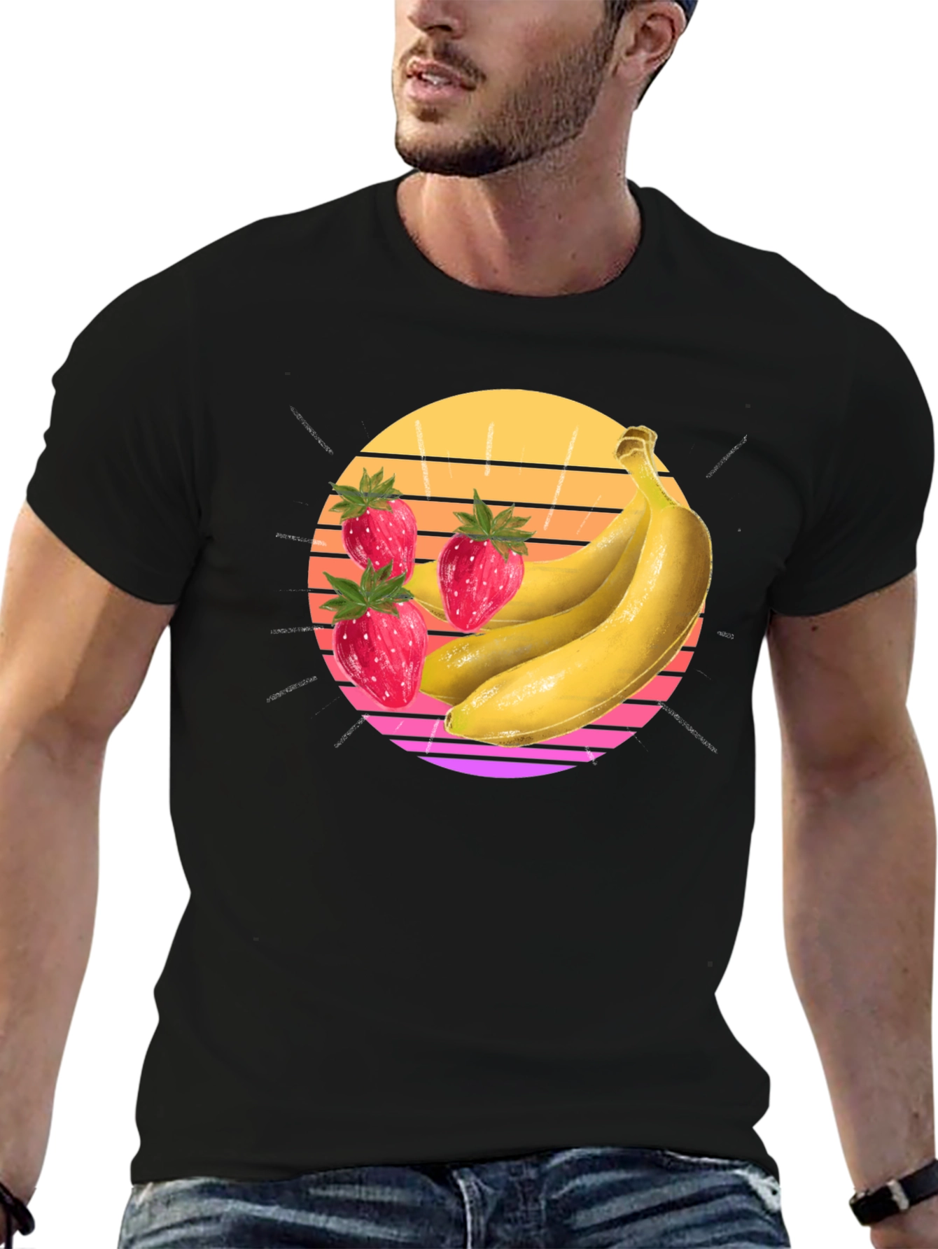 Black Strawberry Banana Sunset Graphic Tee view 6