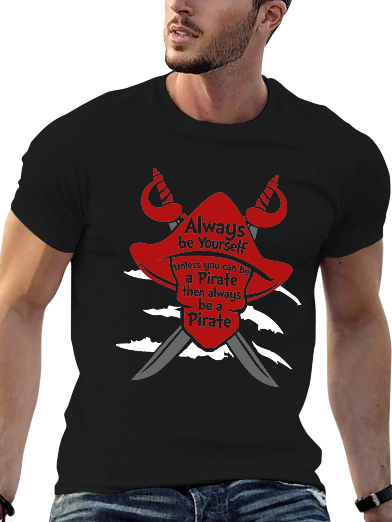 Black Pirate T-Shirt: Always Be Yourself Novelty Tee view 6