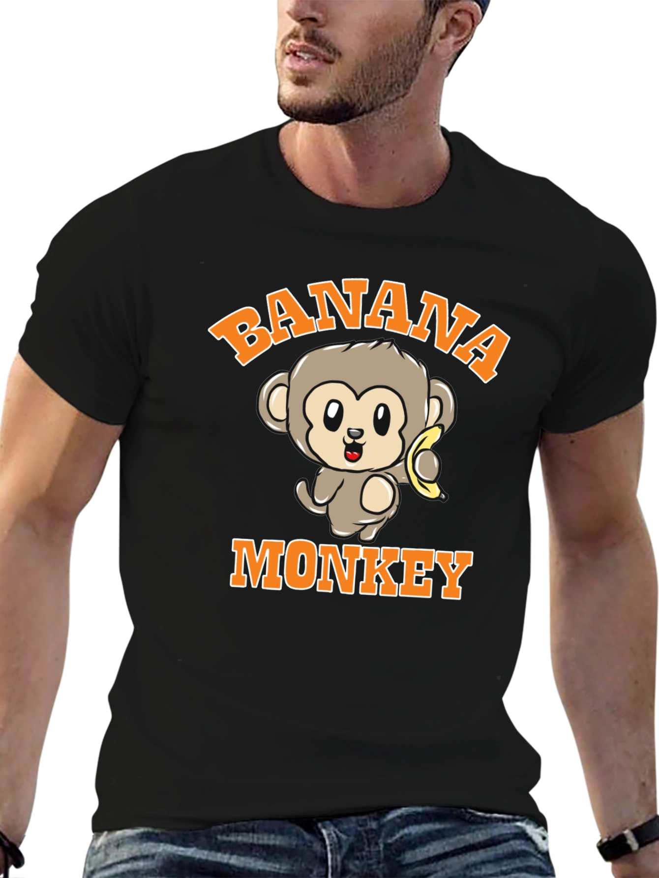 Black Banana Monkey Graphic Print Black T-Shirt view 6