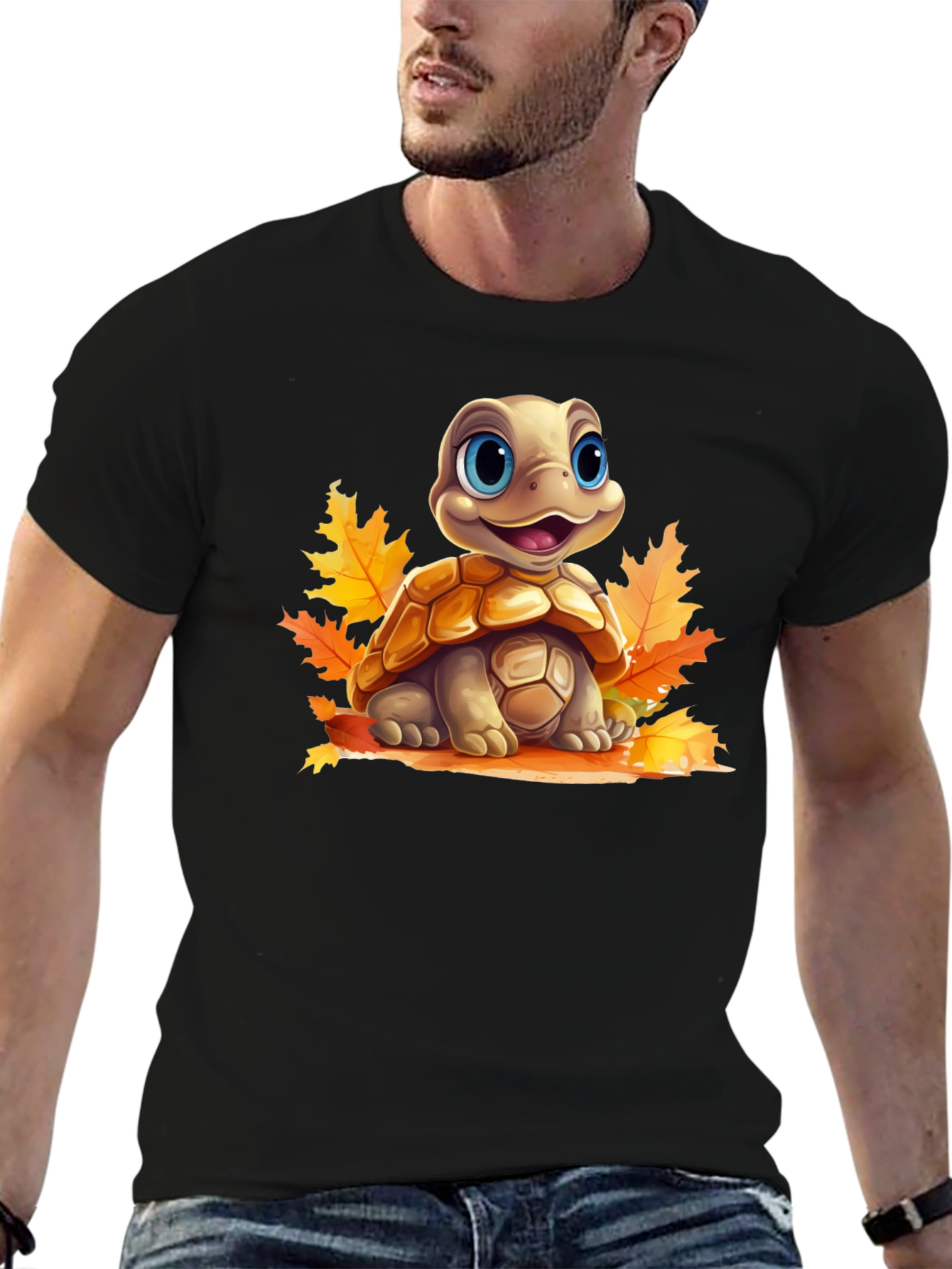 Black Turtle in Leaves Graphic Tee view 6