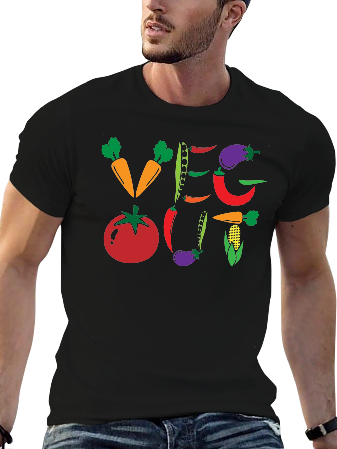 Black Veg Out Graphic T-Shirt - Black Vegan Tee view 6