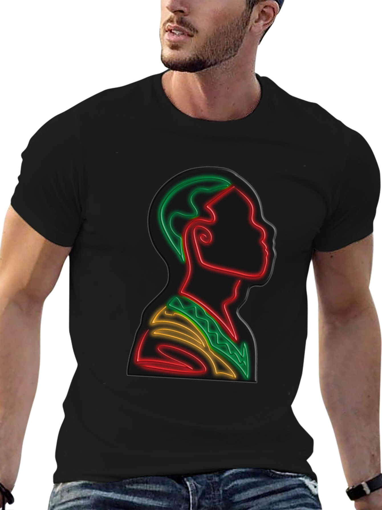 Black Neon Portrait Graphic Tee - Black view 6