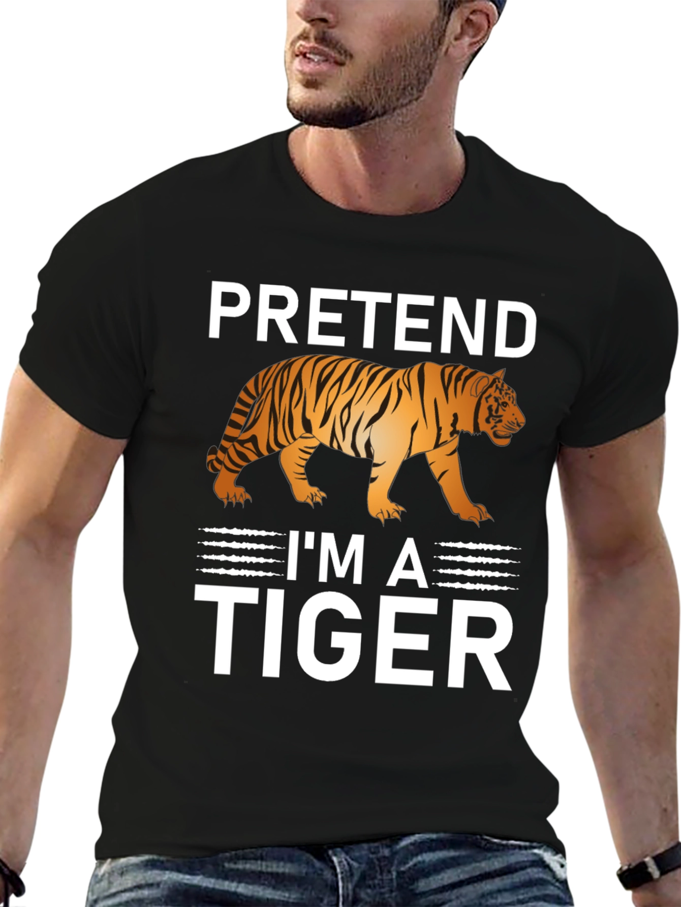 Black Pretend I'm A Tiger Funny Graphic T-Shirt view 6