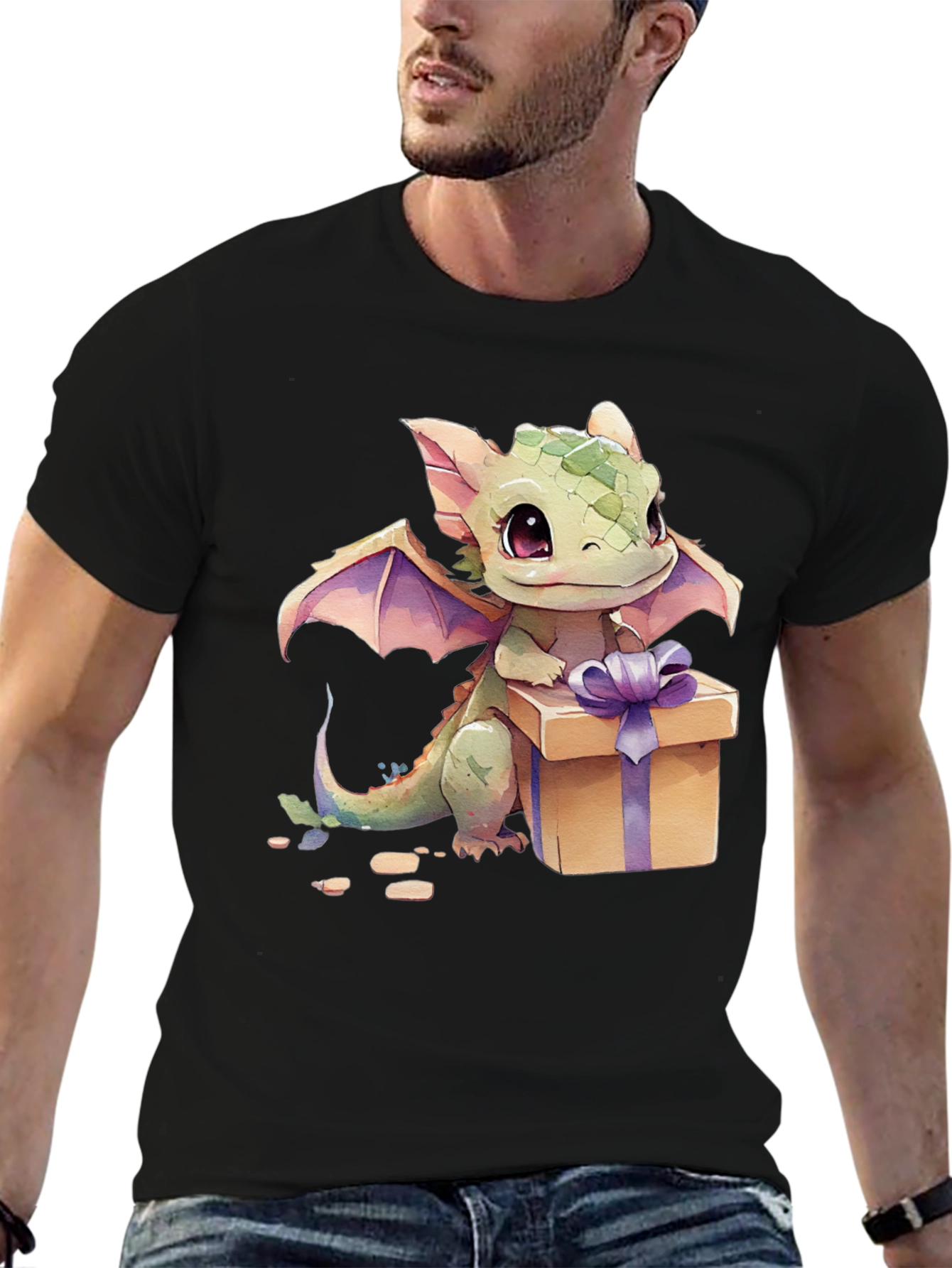 Black Cute Dragon Gift Tee view 6