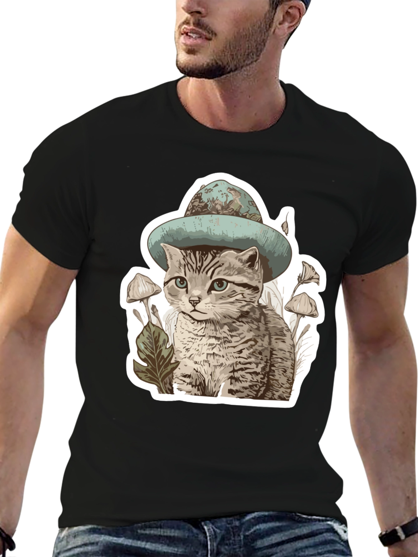 Black Cat in Hat T-Shirt - Funky Graphic Tee view 6