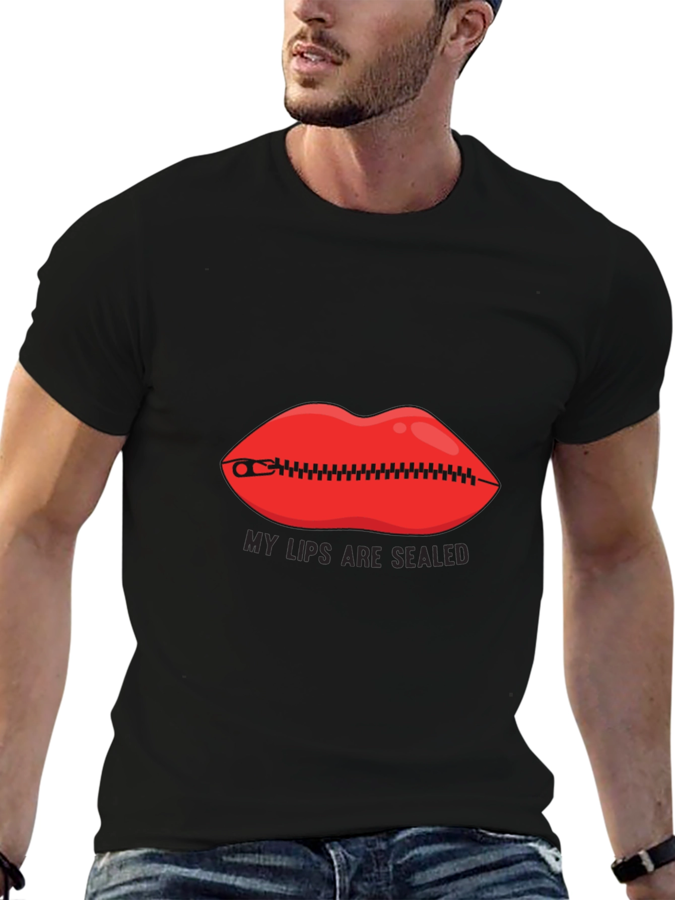 Black My Lips Are Sealed Graphic Tee - Funny Novelty Shirt view 6
