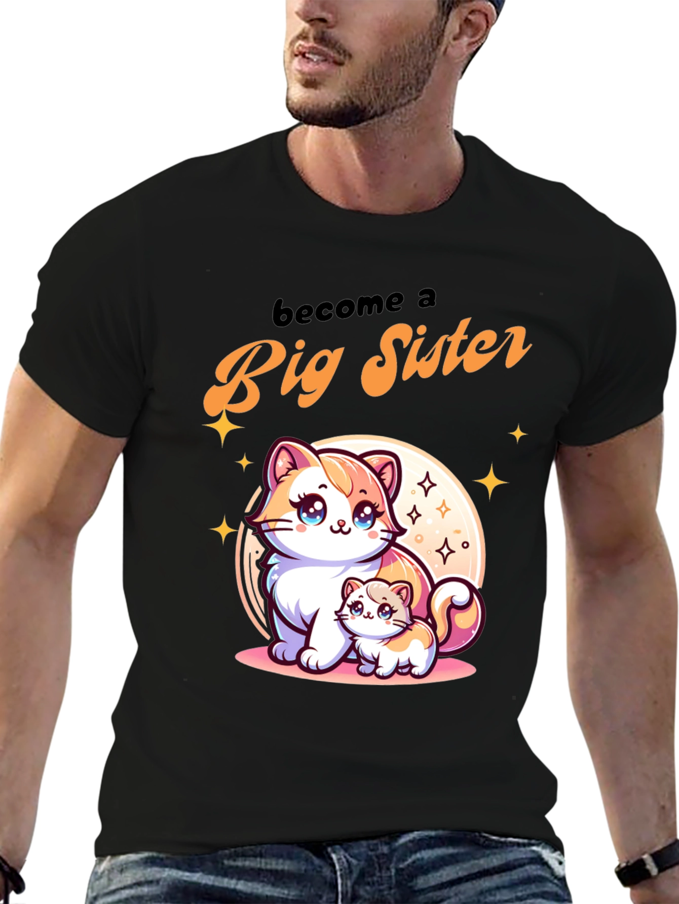 Black Big Sister Cat T-Shirt view 6