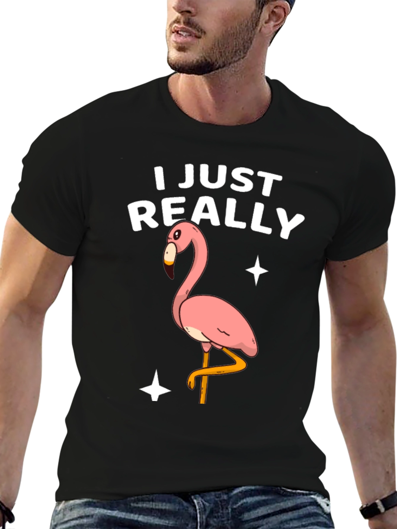 Black Funny Flamingo T-Shirt - I Just Really Like Flamingos view 6
