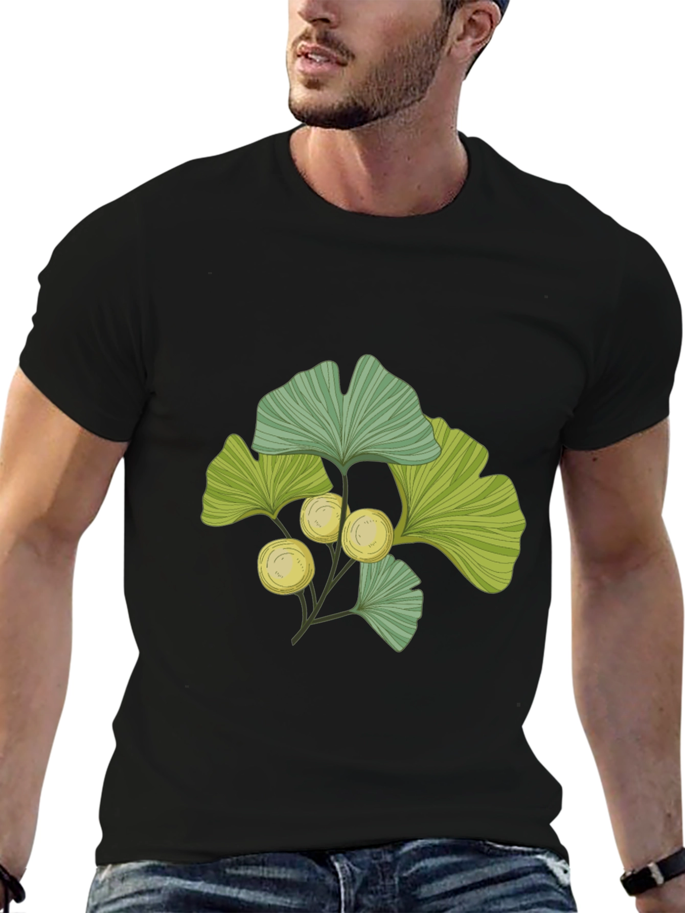 Black Ginkgo Leaf Print T-Shirt - Nature Inspired Design view 6