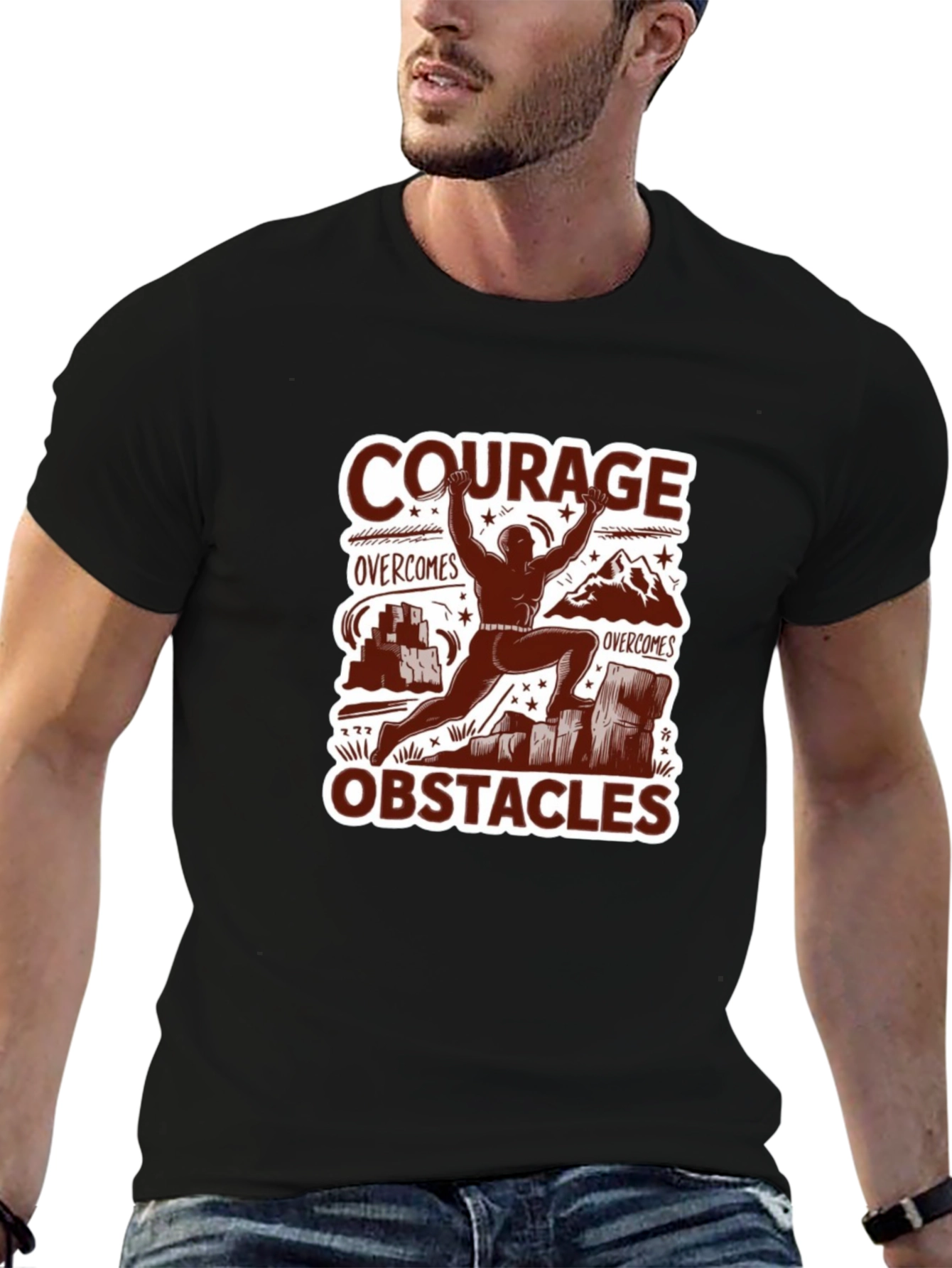 Black Courage Overcomes Obstacles Graphic T-Shirt view 6