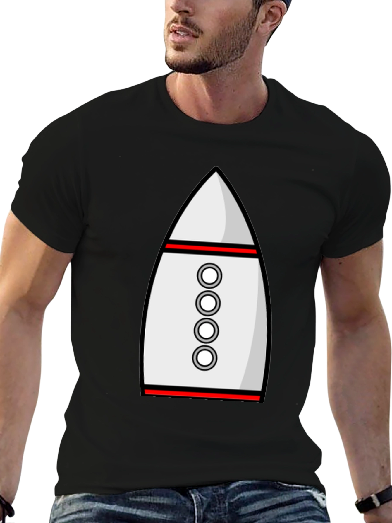 Black Rocket T-Shirt - Black Crew Neck Cotton Blend Tee view 6