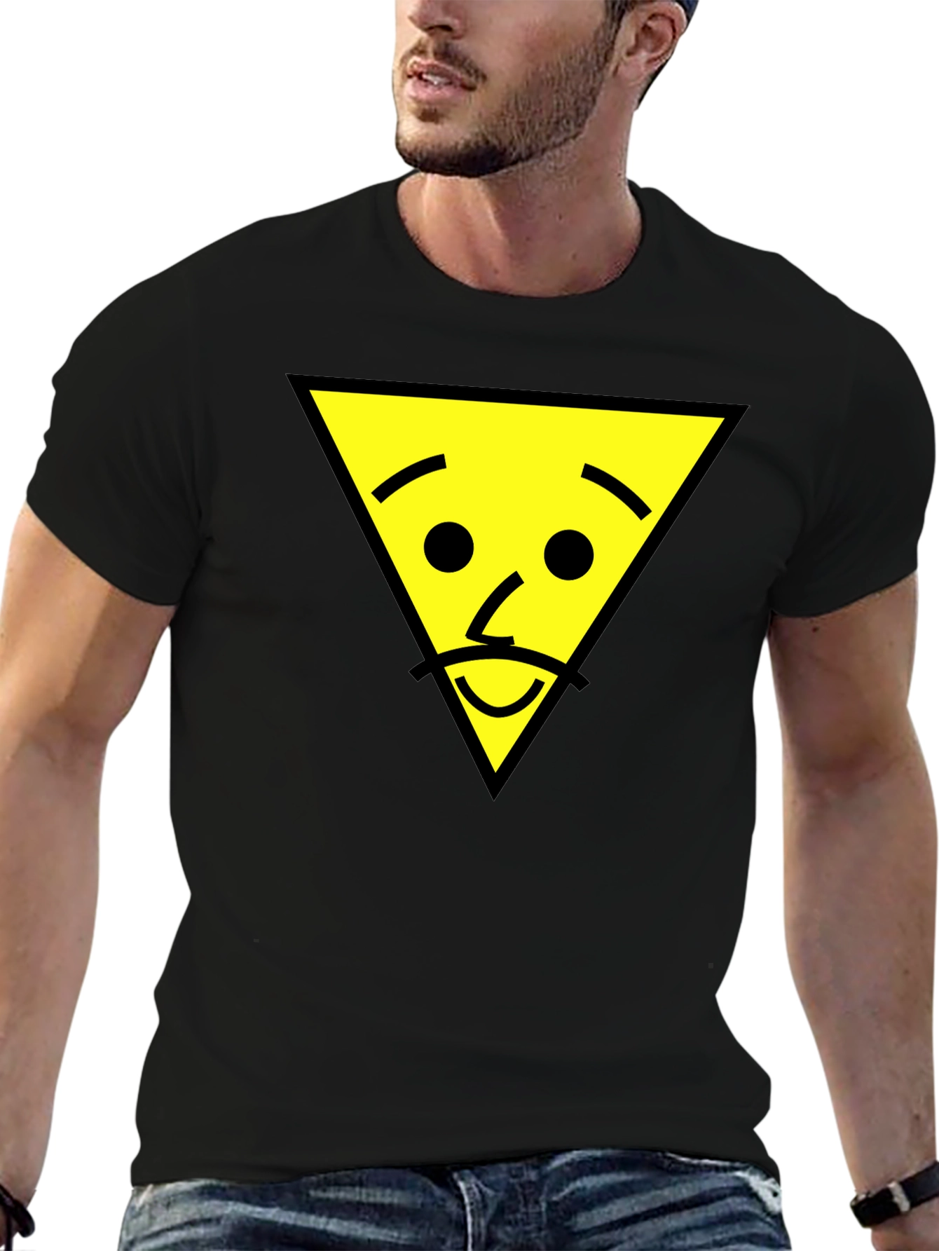 Black Triangle Face Graphic Tee - Black Cotton T-Shirt view 6