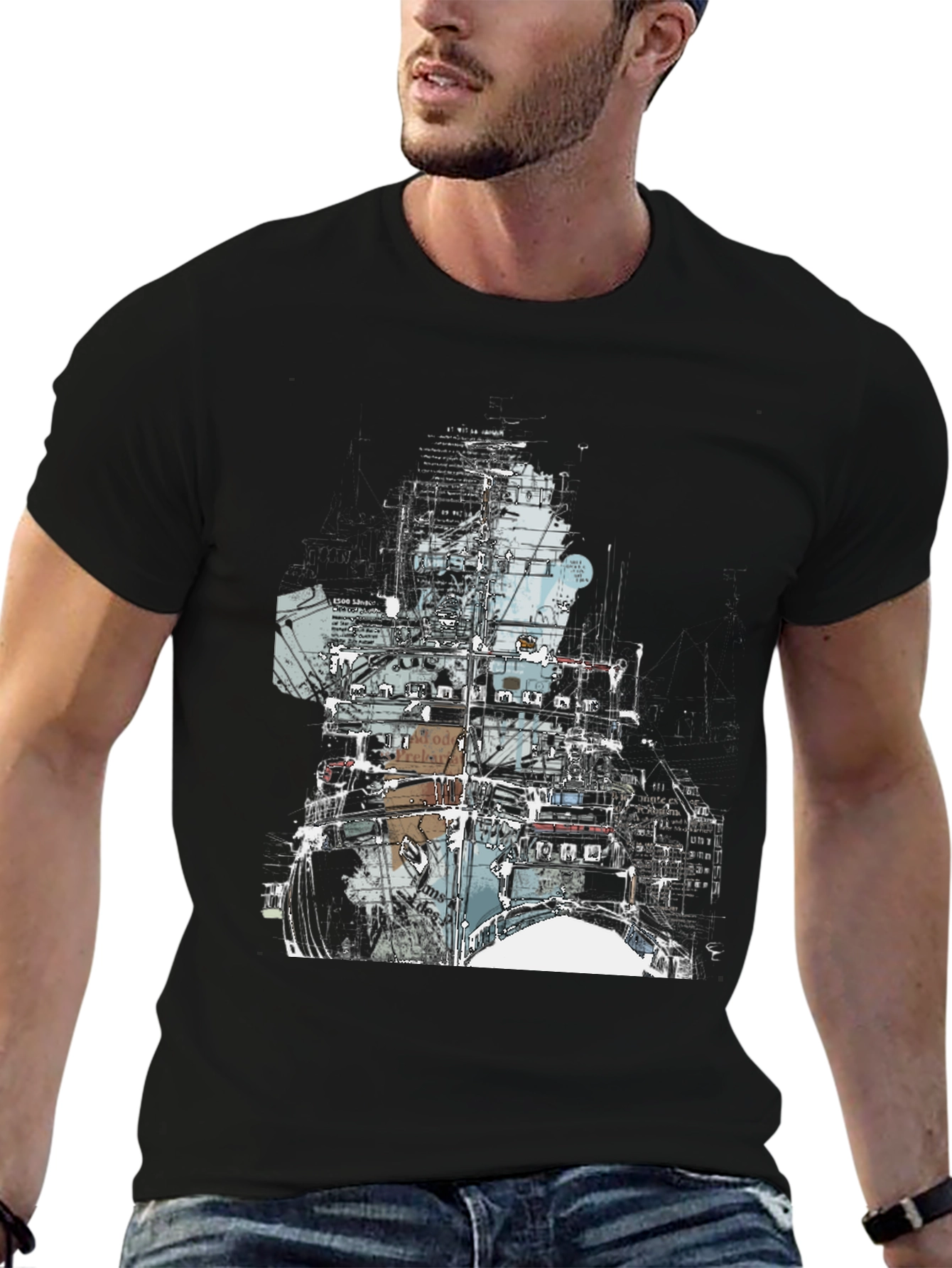 Black Abstract Drums Graphic T-Shirt - Modern Music Tee view 6