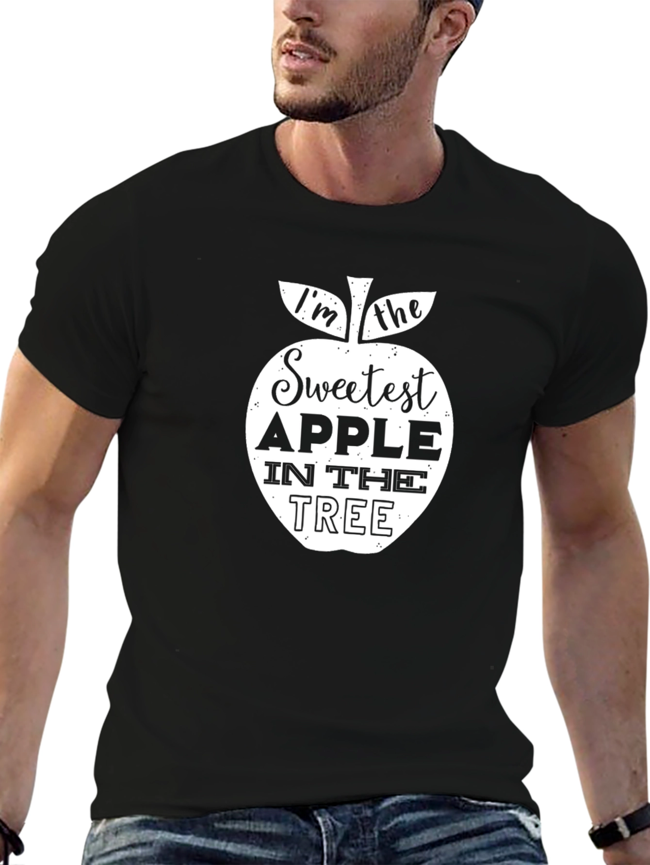 Black Sweetest Apple T-Shirt, Black Cotton Tee view 6