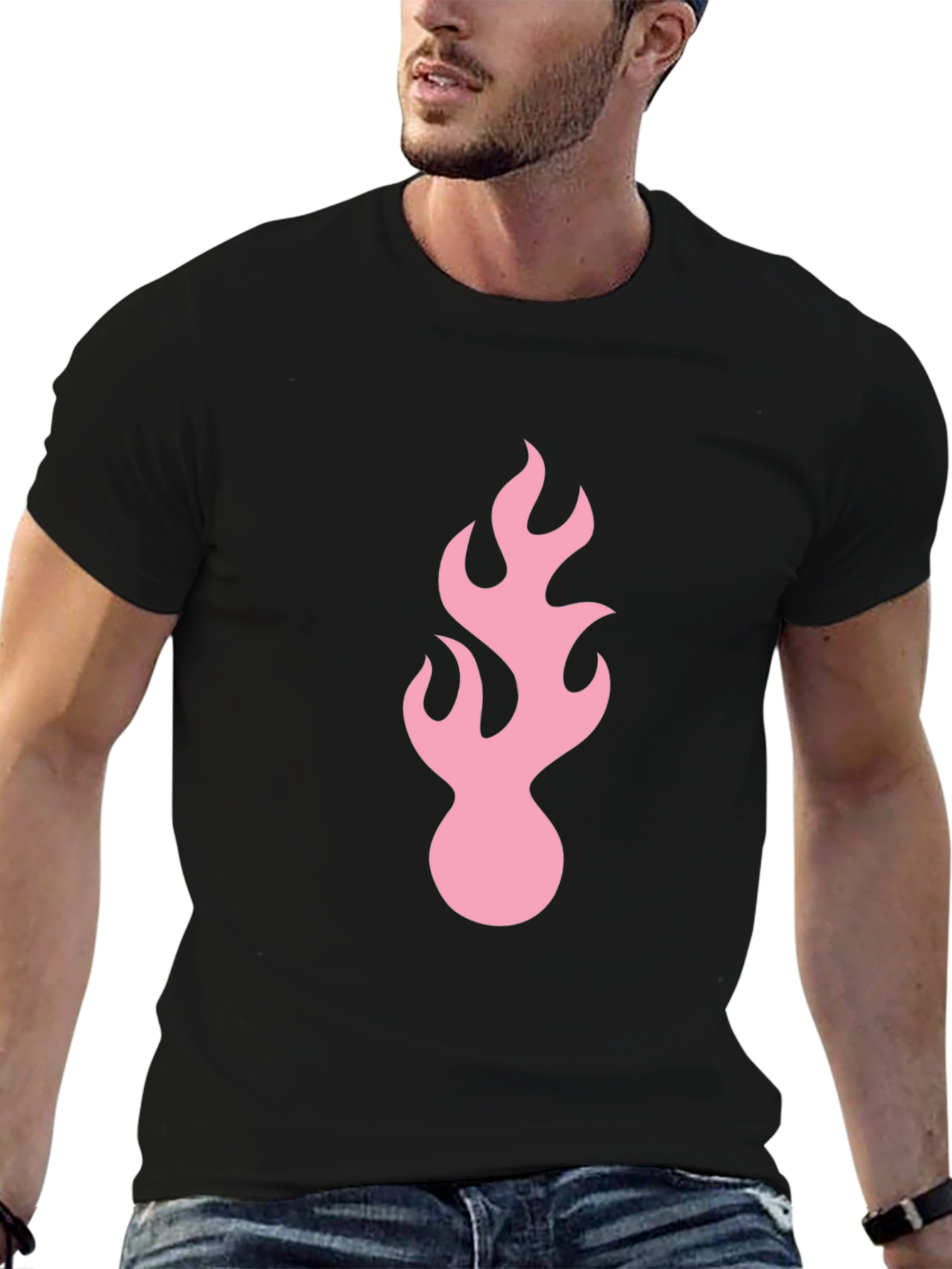 Black Black Tee with Pink Flame Graphic view 6