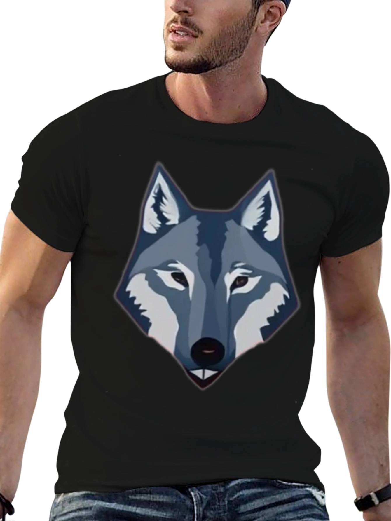 Black Men's Black Wolf Graphic Tee view 6