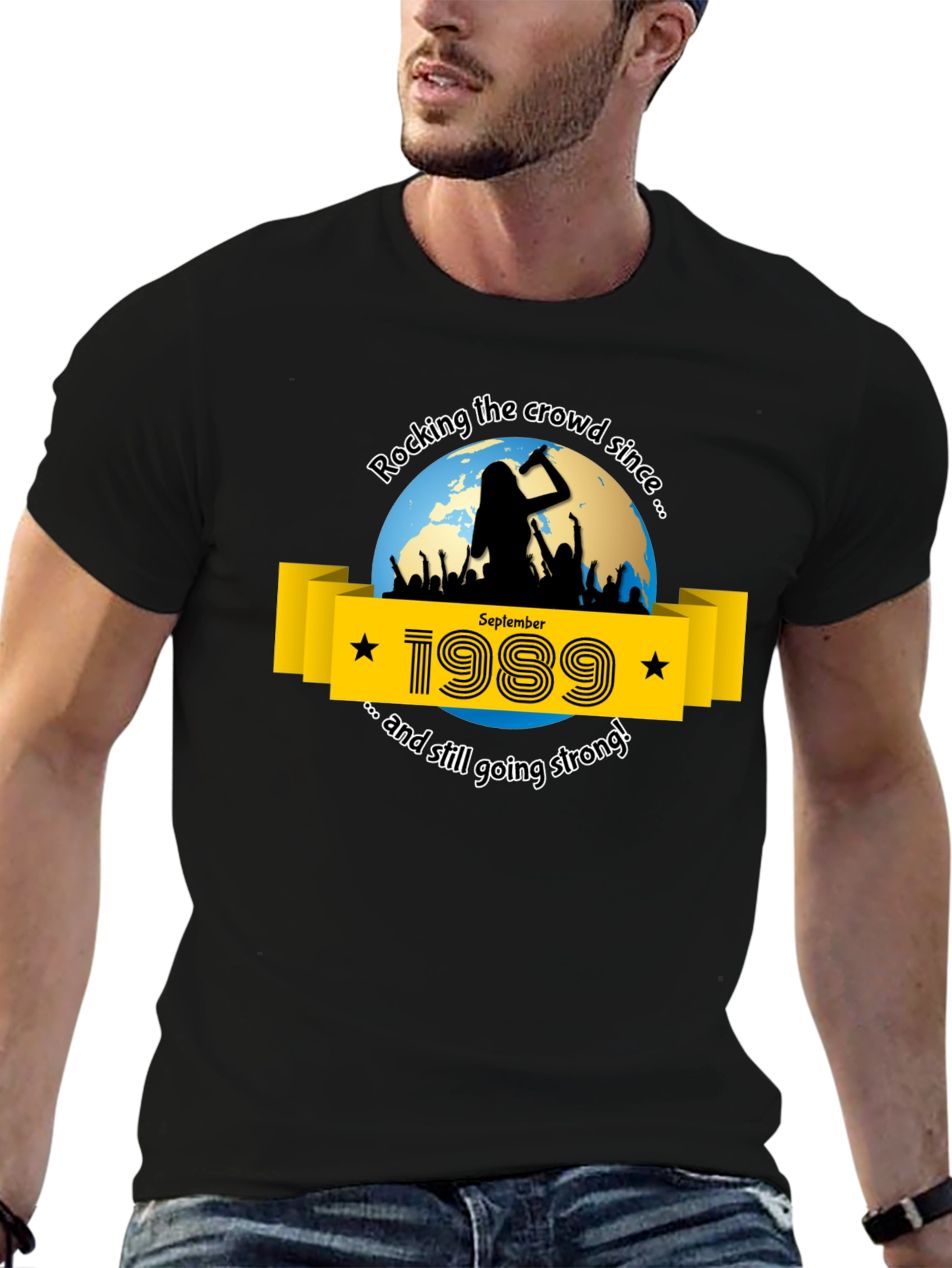 Black Rocking the Crowd Since 1989 Graphic Tee view 6