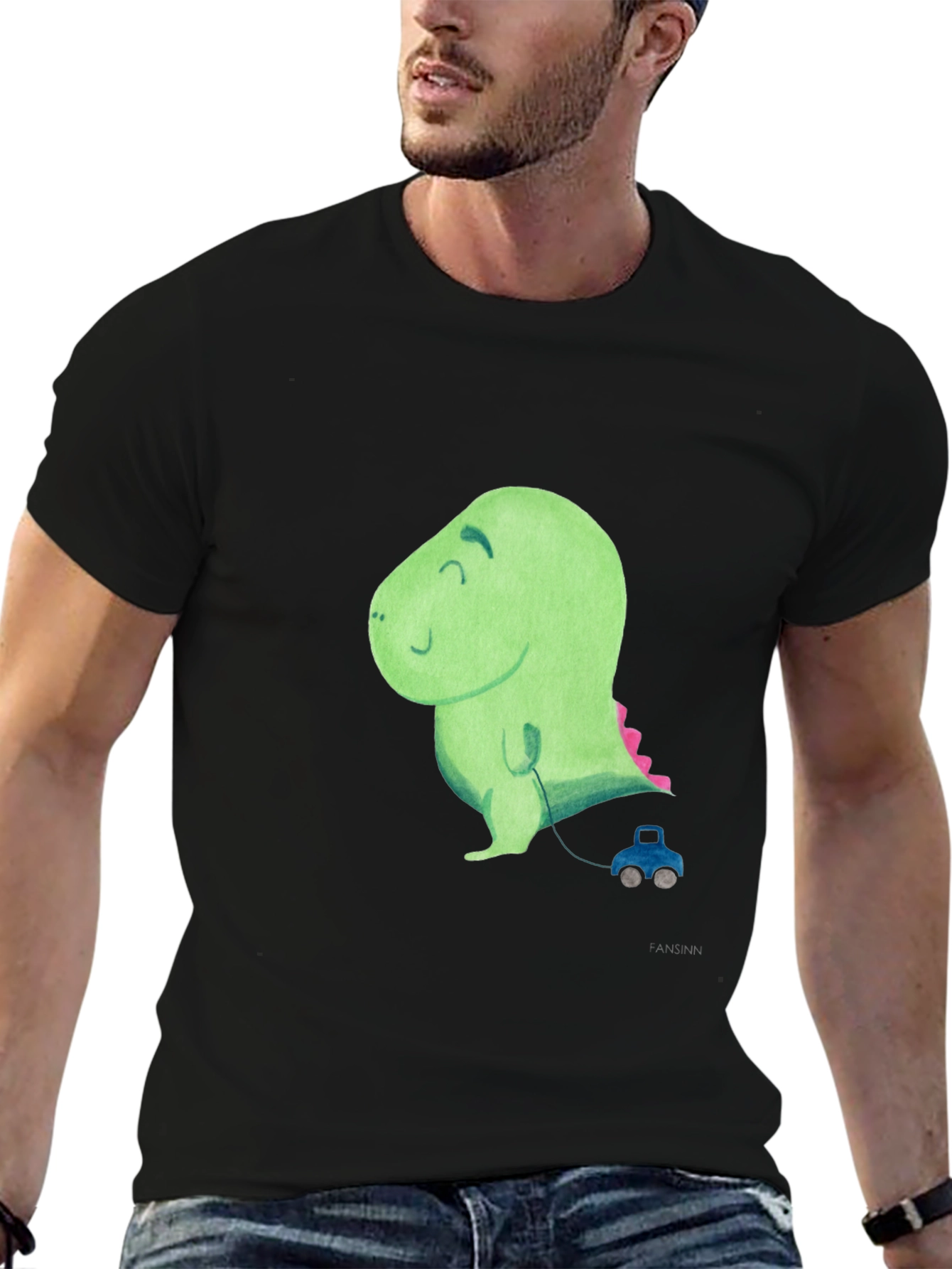 Black Cute Dinosaur Toy Car T-Shirt view 6