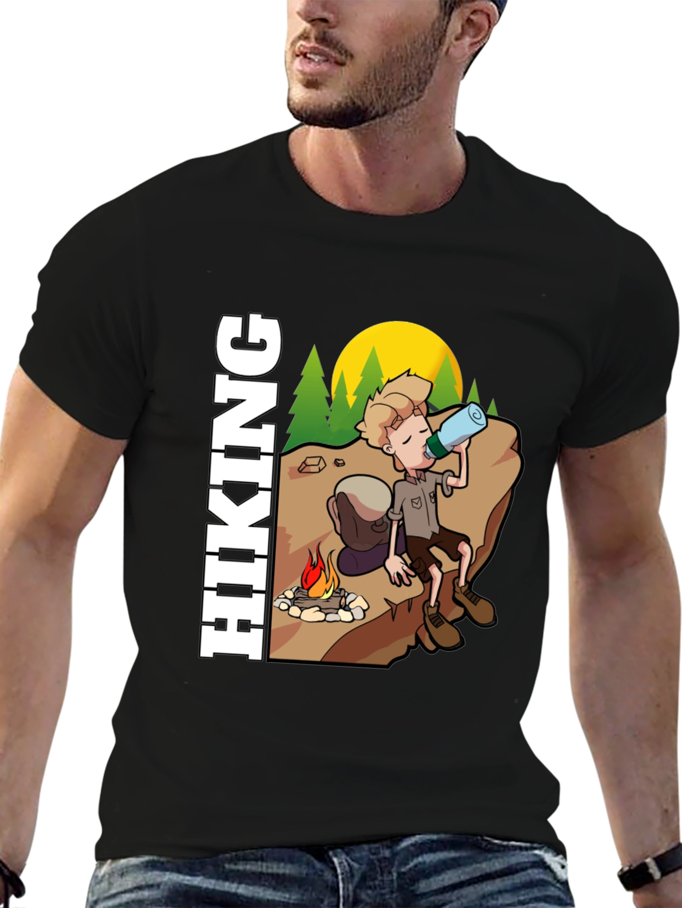 Black Hiking Cartoon Graphic Tee - Adventure Awaits view 6