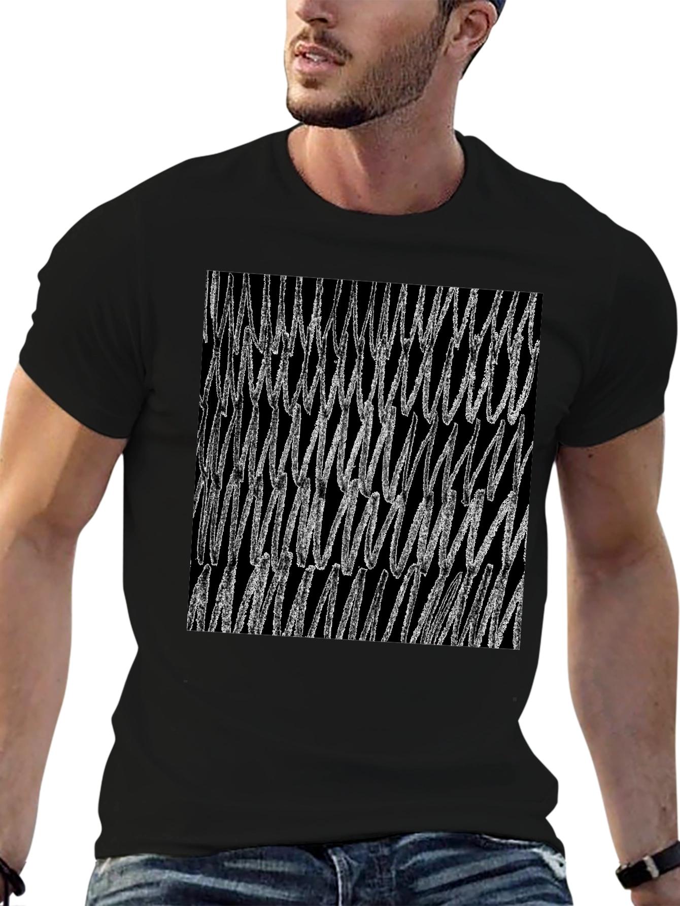Black Abstract Scribble Graphic Black T-Shirt view 6