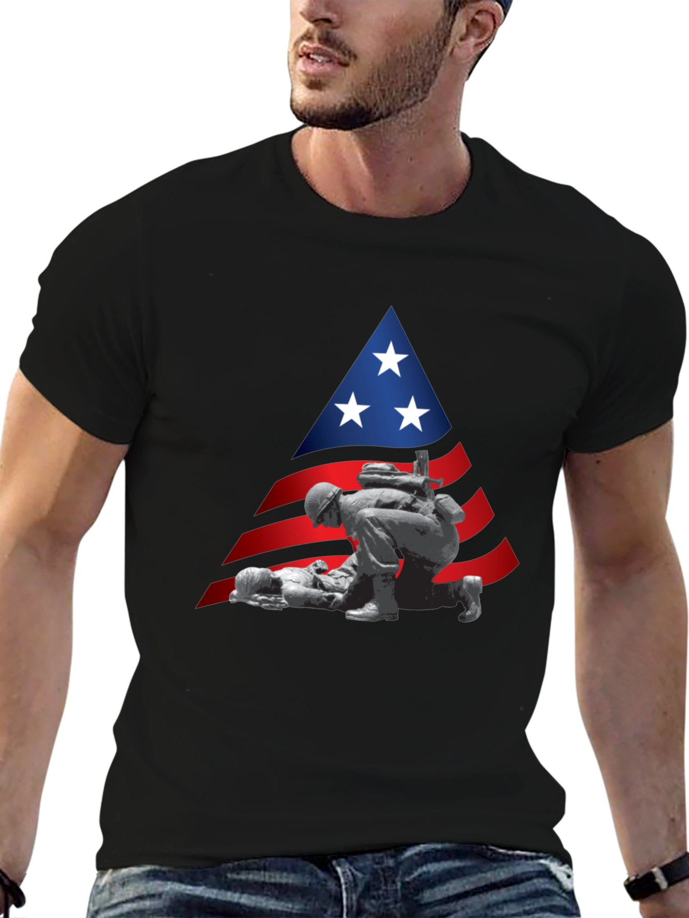 Black Patriotic Soldier T-Shirt - Support Our Troops! view 6