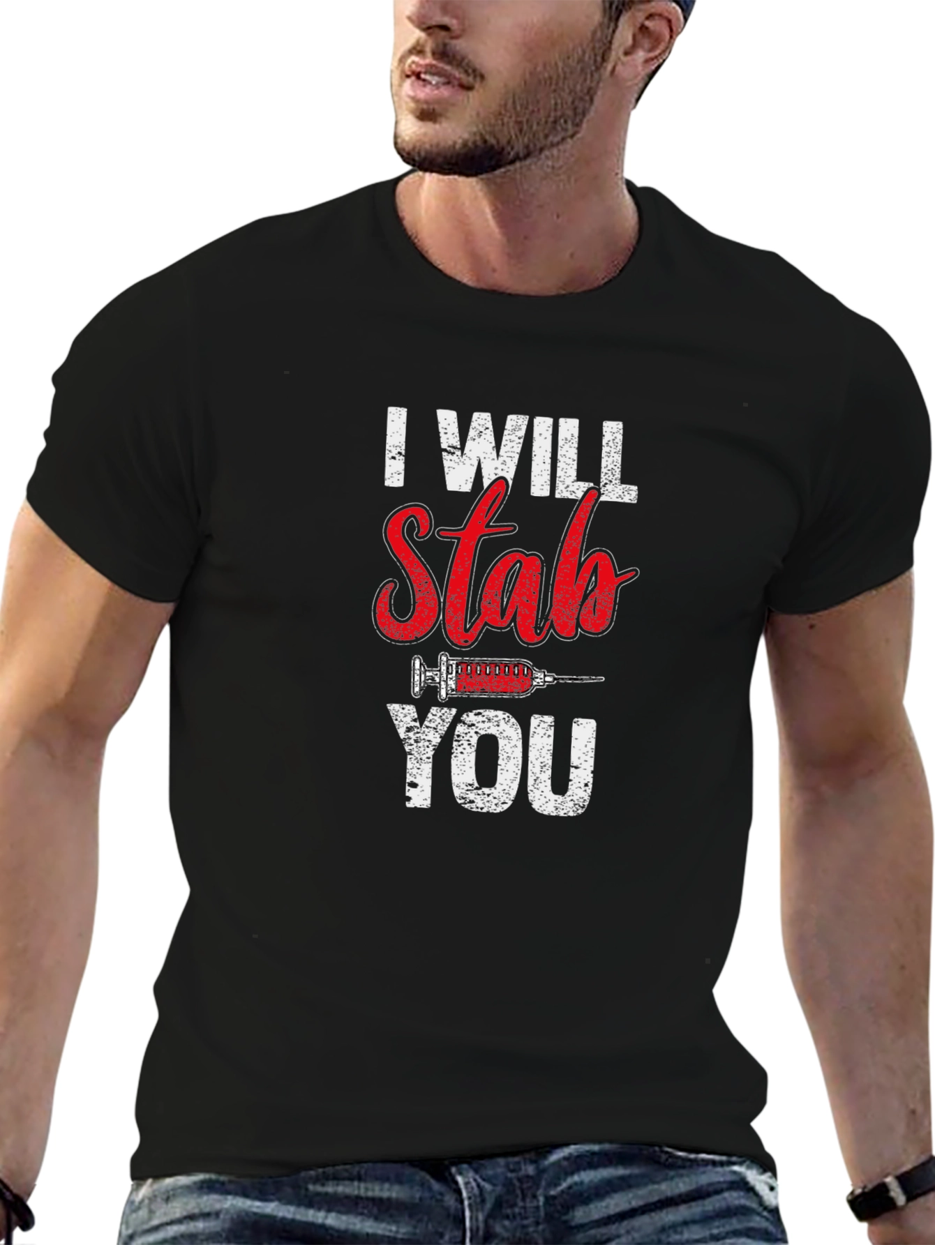 Black I Will Stab You Funny Nurse T-Shirt view 6