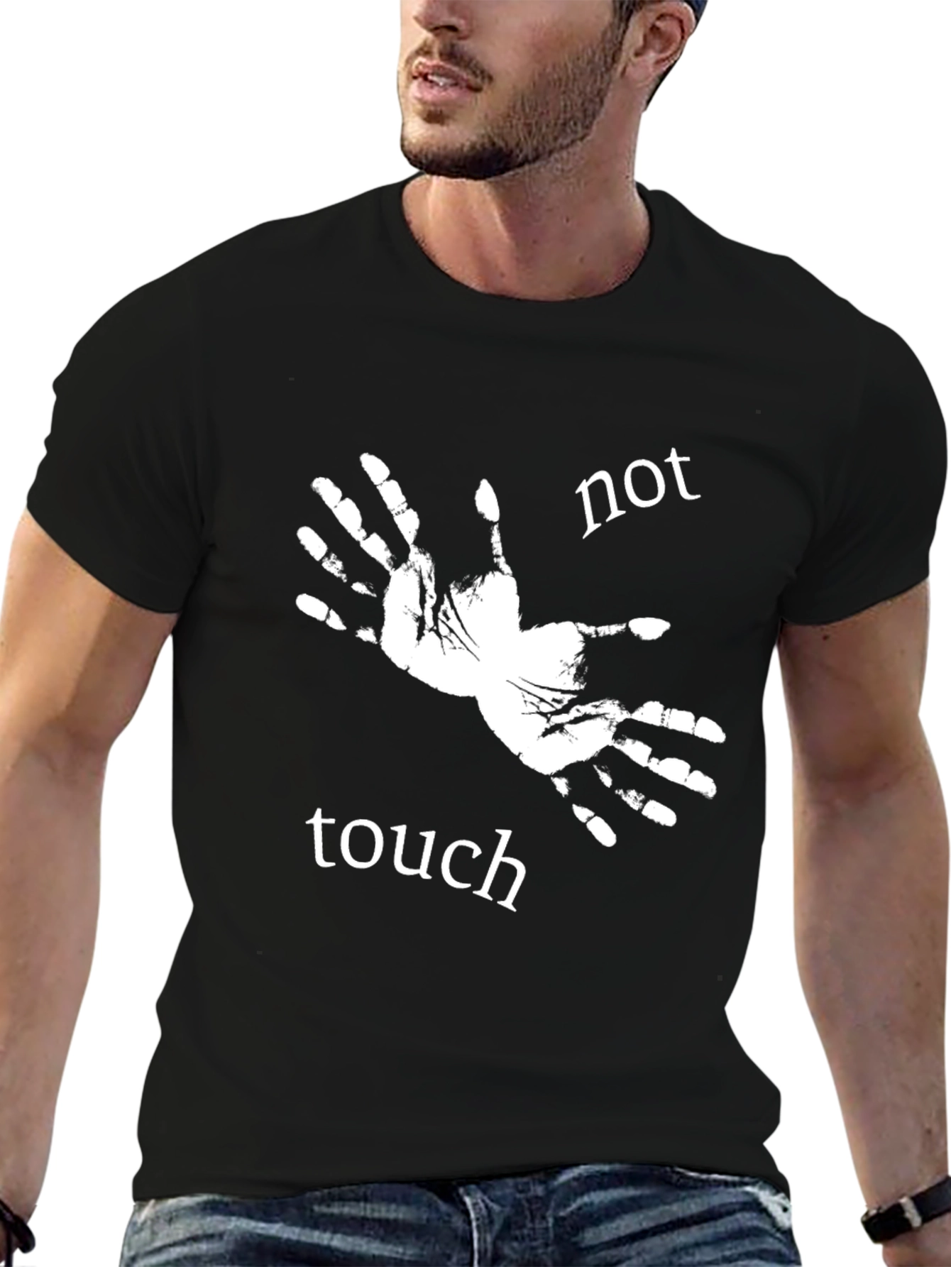 Black Not Touch Tee - Novelty Graphic Print T-Shirt view 6