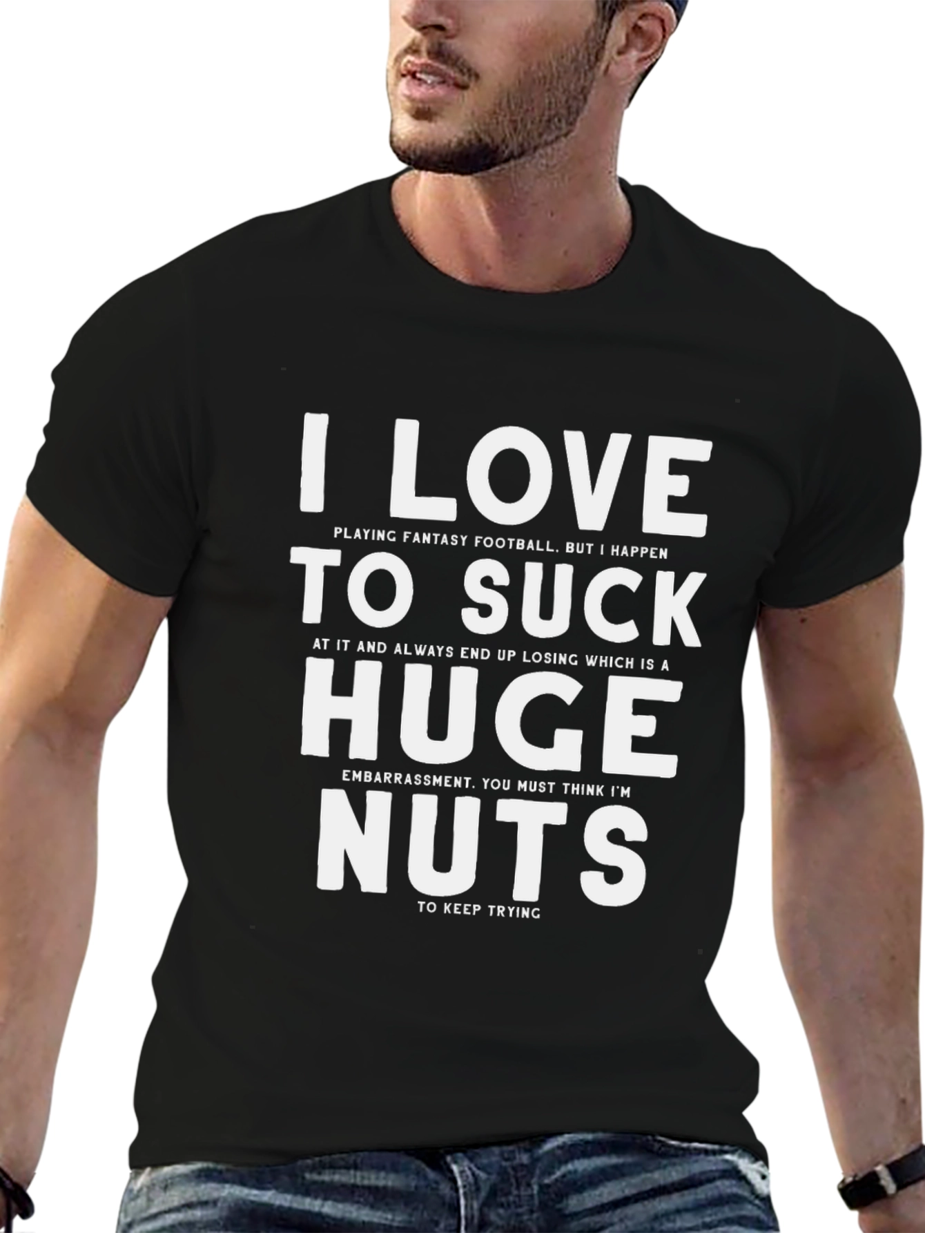 Black Funny Fantasy Football T-Shirt - I Love To Suck view 6